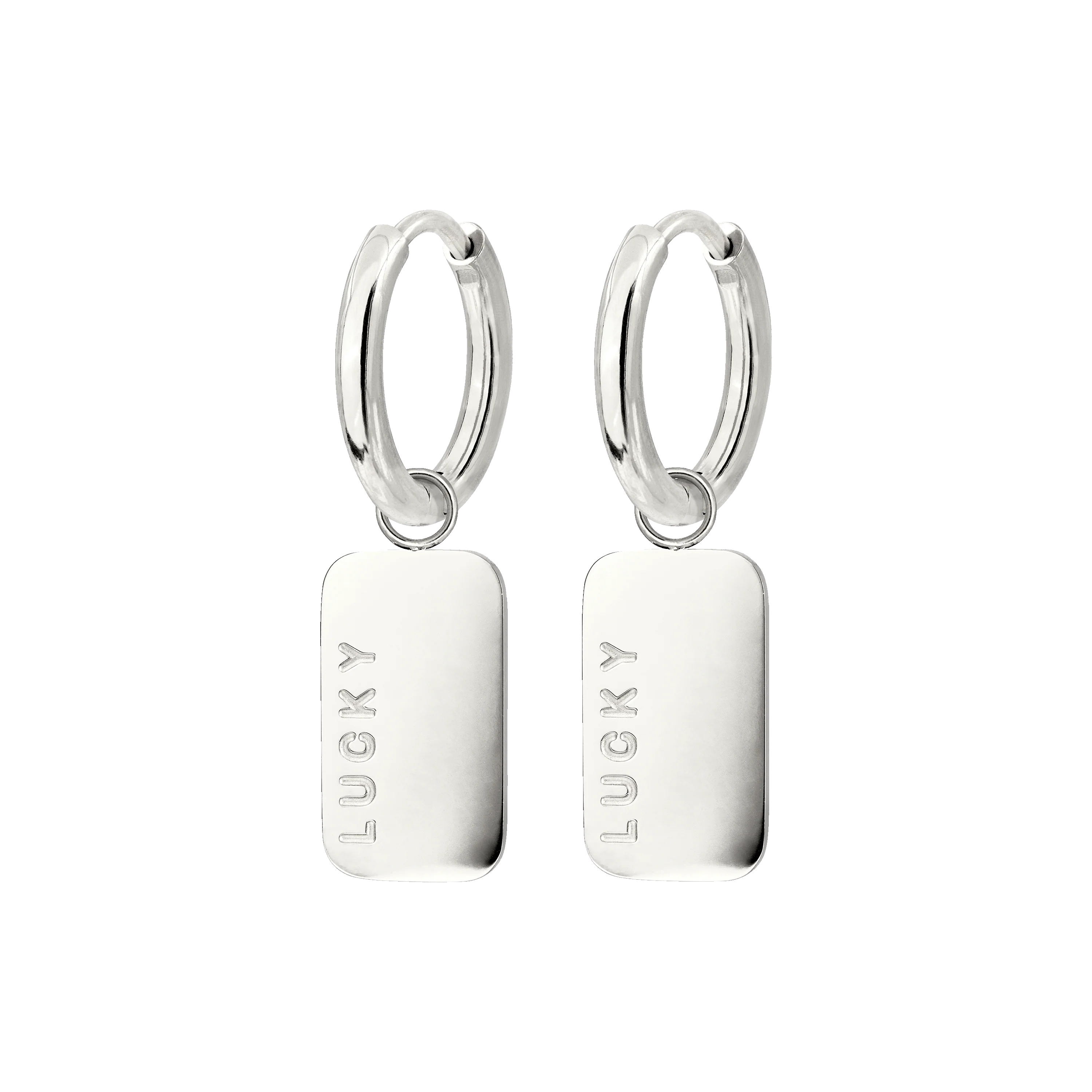Lucky Pendant Hoop Set Small Silver