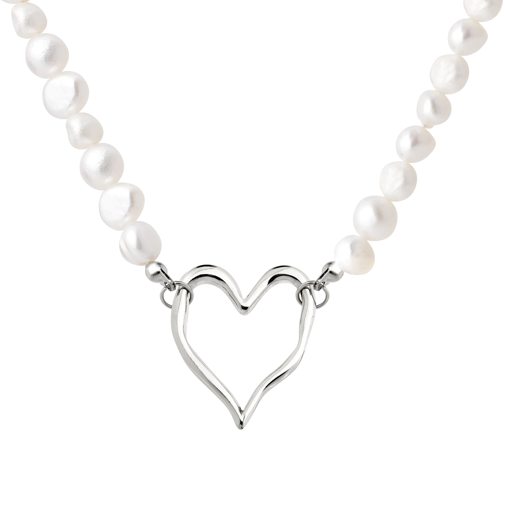 Melting Heart Pearl Necklace Silver