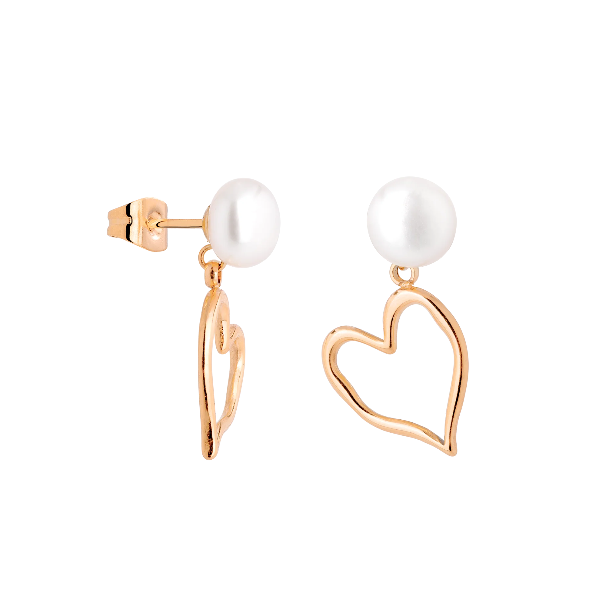 Melting Heart Pearl Studs Rose Gold