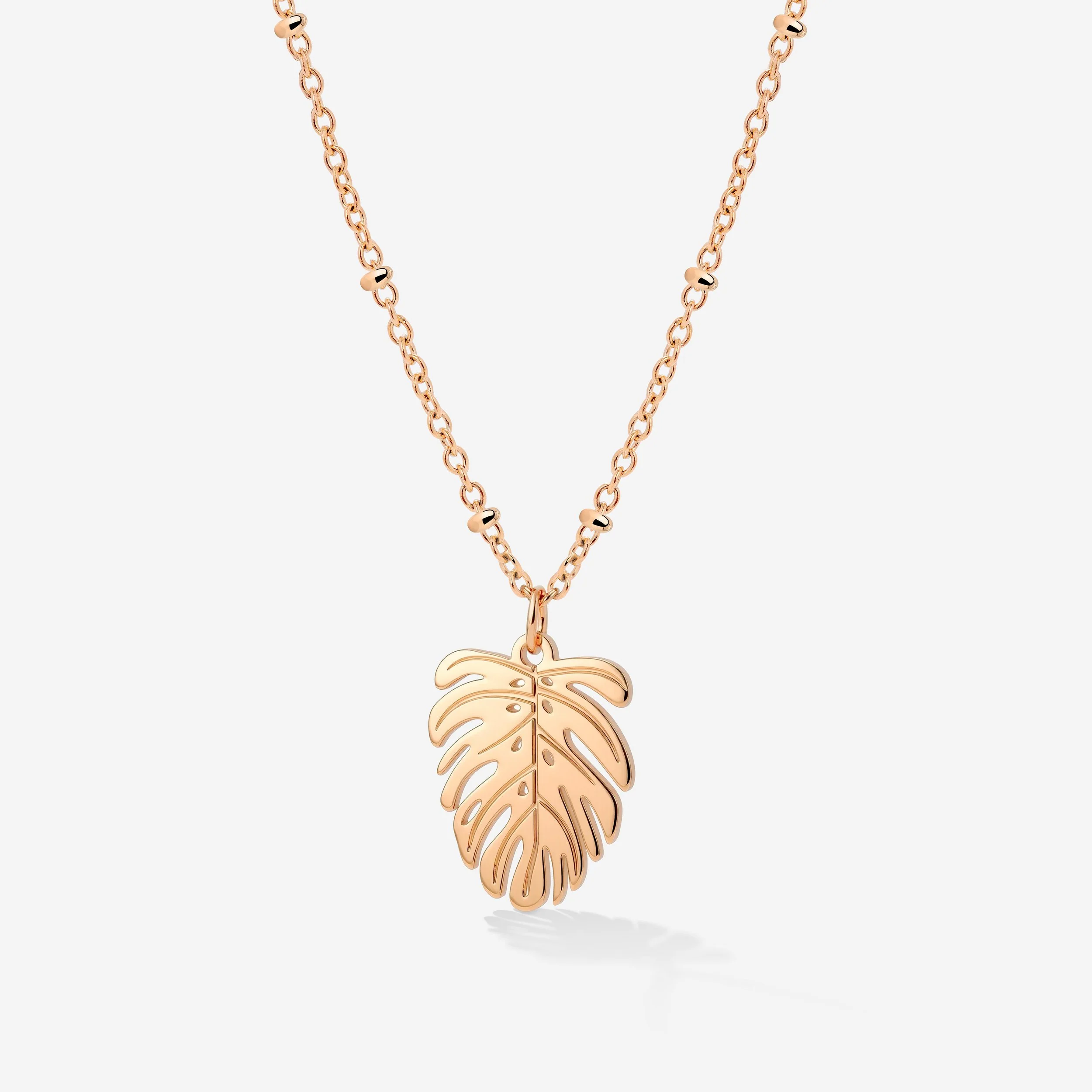 Monstera Leaf Necklace Rose Gold
