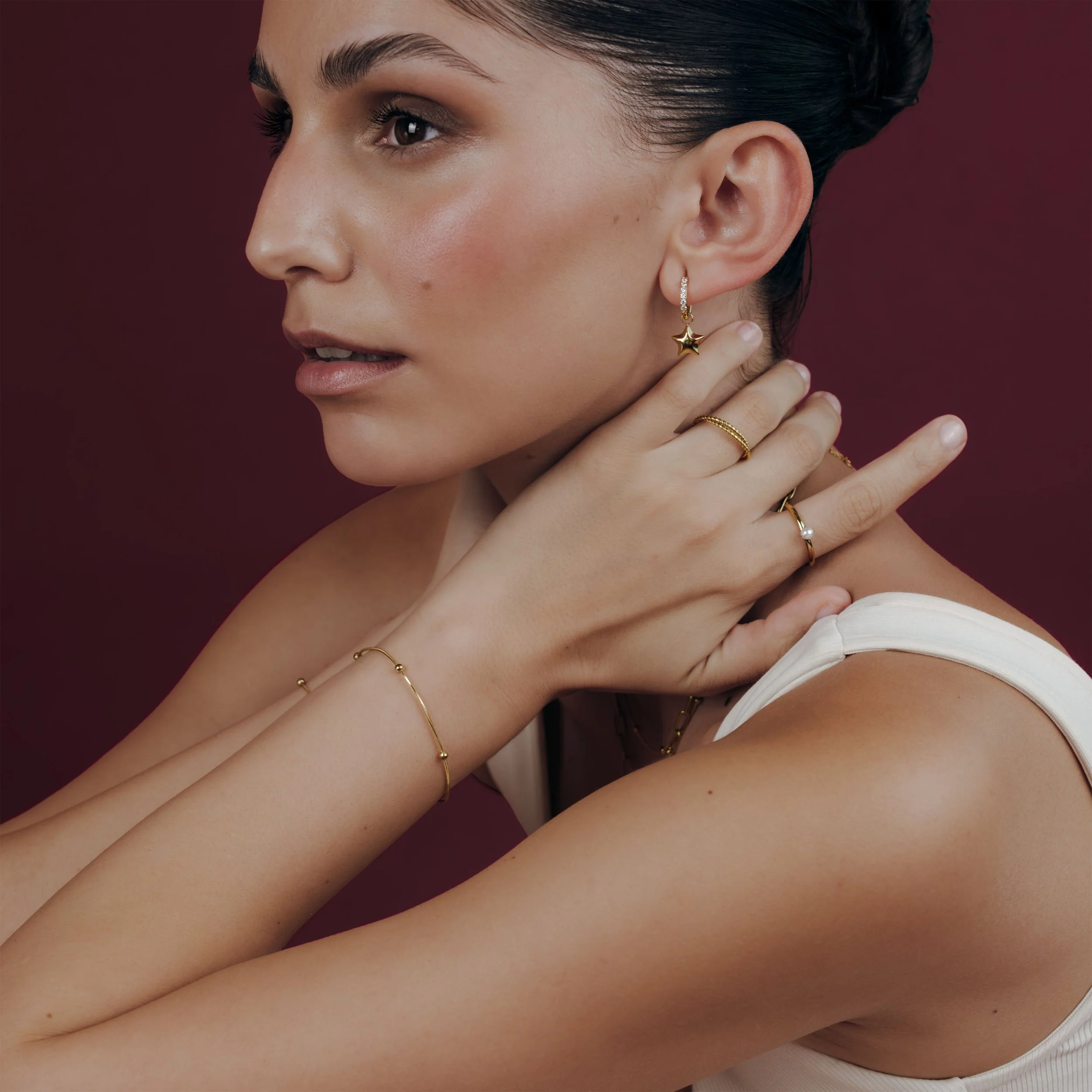 Moony Bracelet Stud Earrings Gold - Image 2