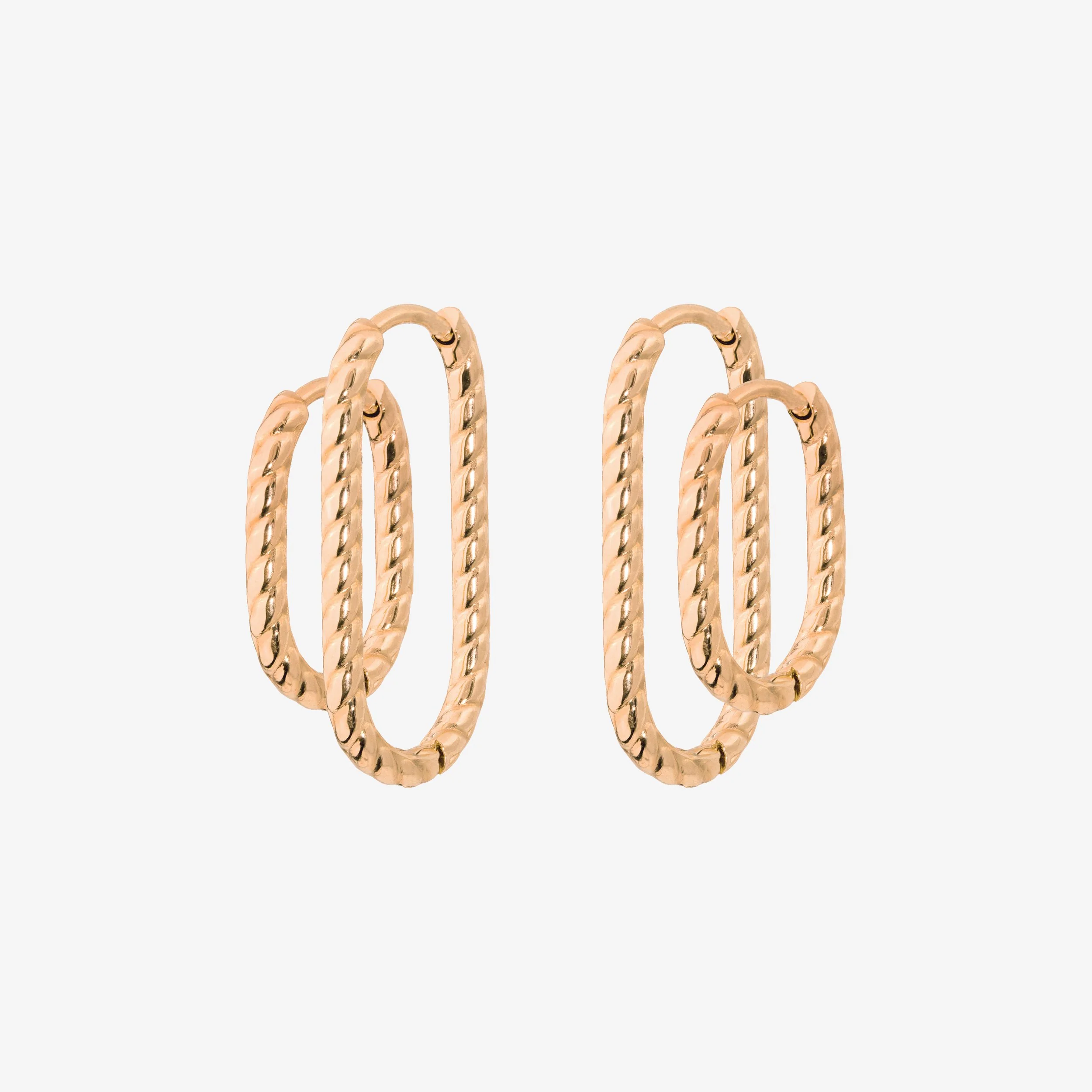 Oval Twisted Hoop Set Rose Gold