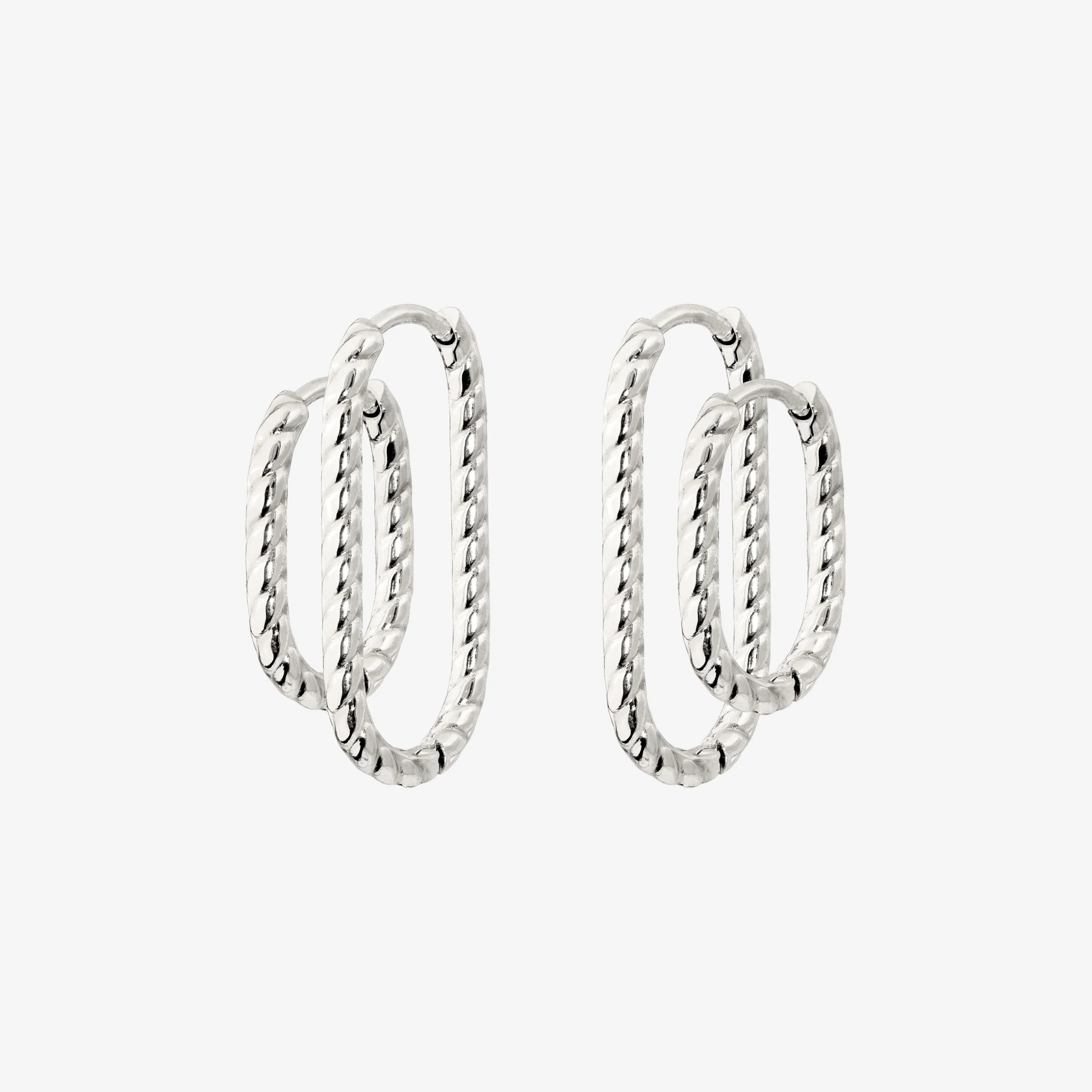 Oval Twisted Hoop Set Silver