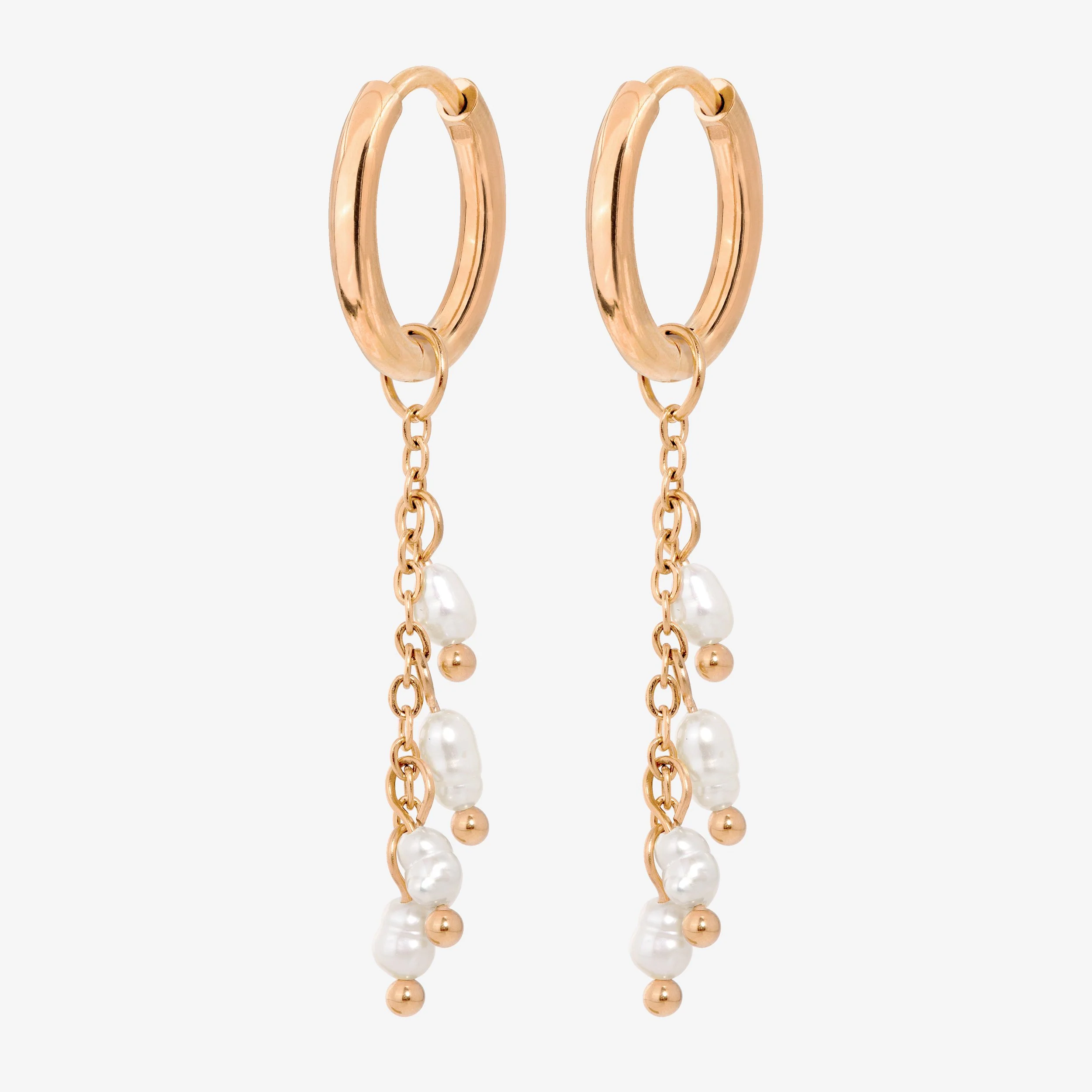 Pearl Chain Hoop Set Small Rose Gold