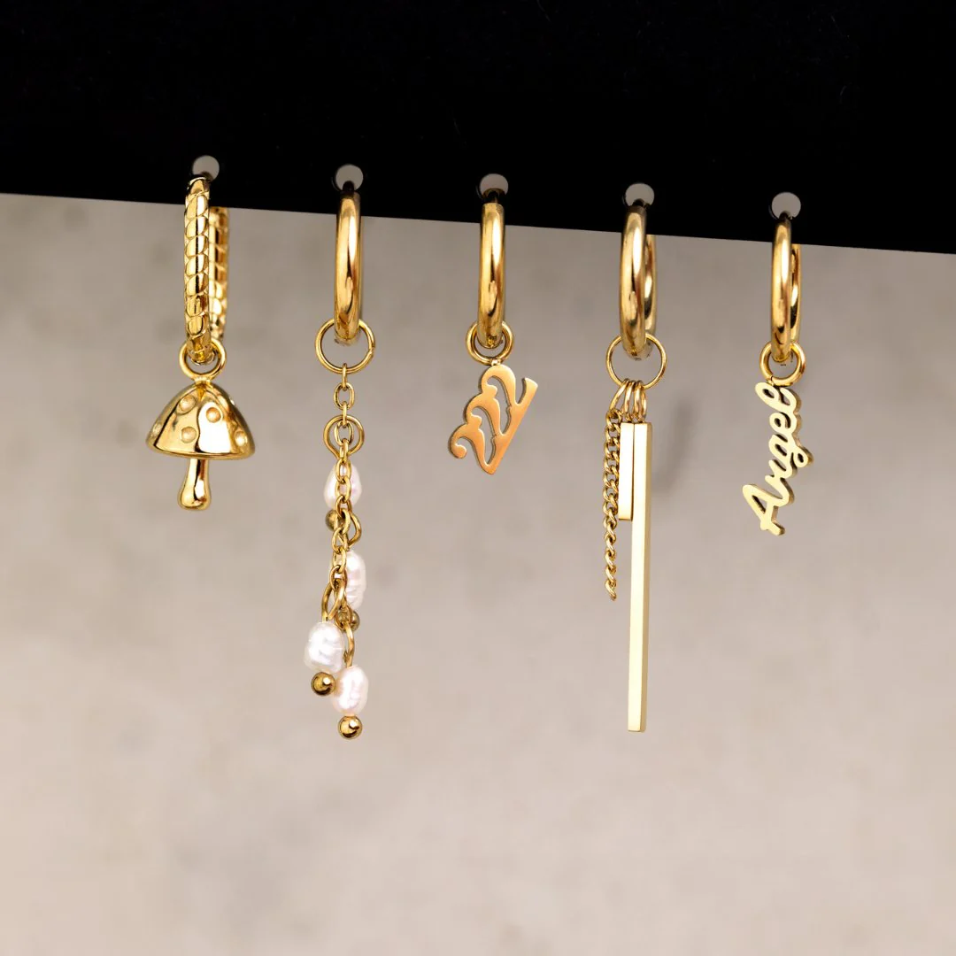 Pearl Chain Hoop Set Small Rose Gold - Image 3