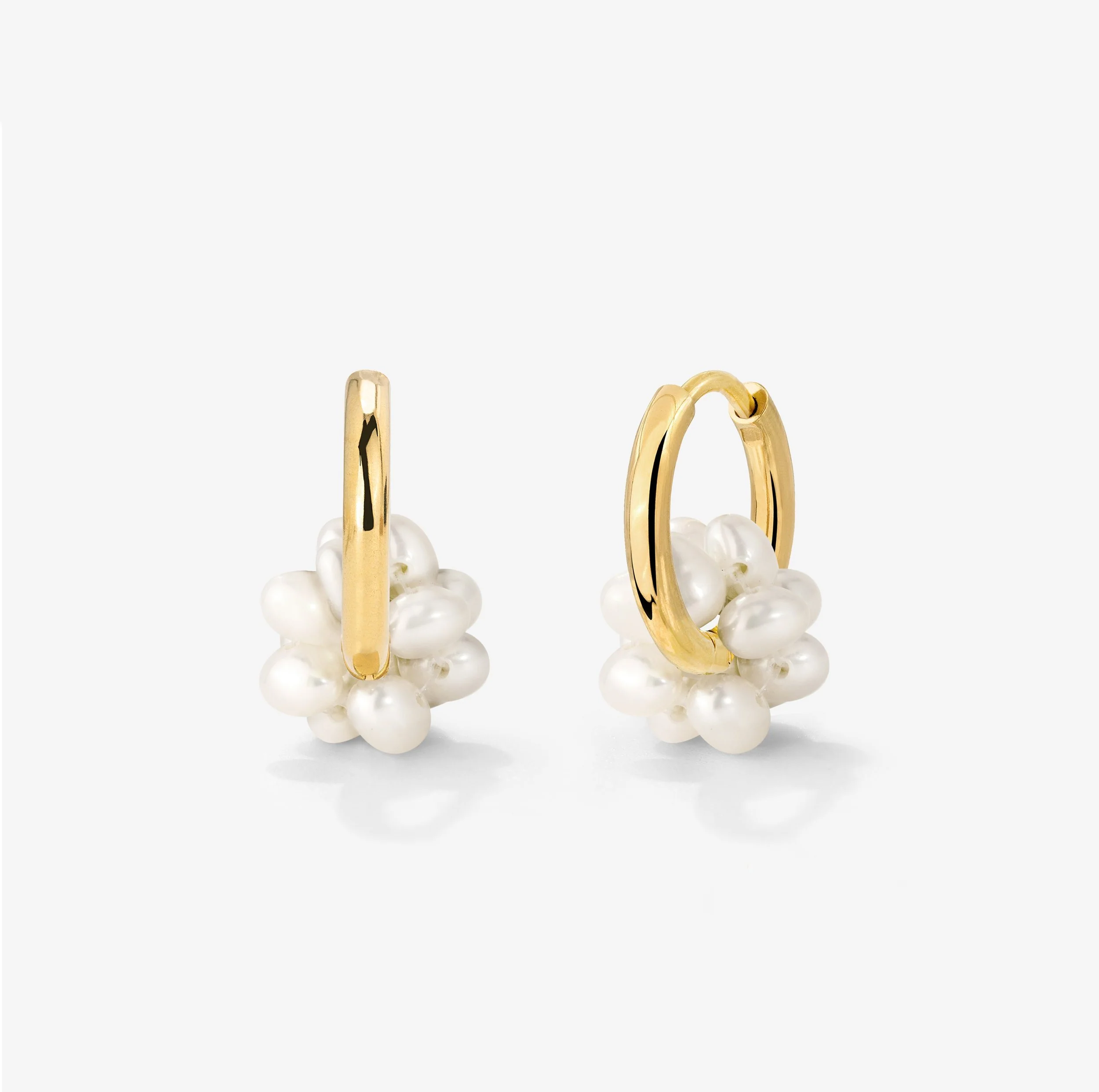 Pearl Cluster Hoops Stud Earrings Gold