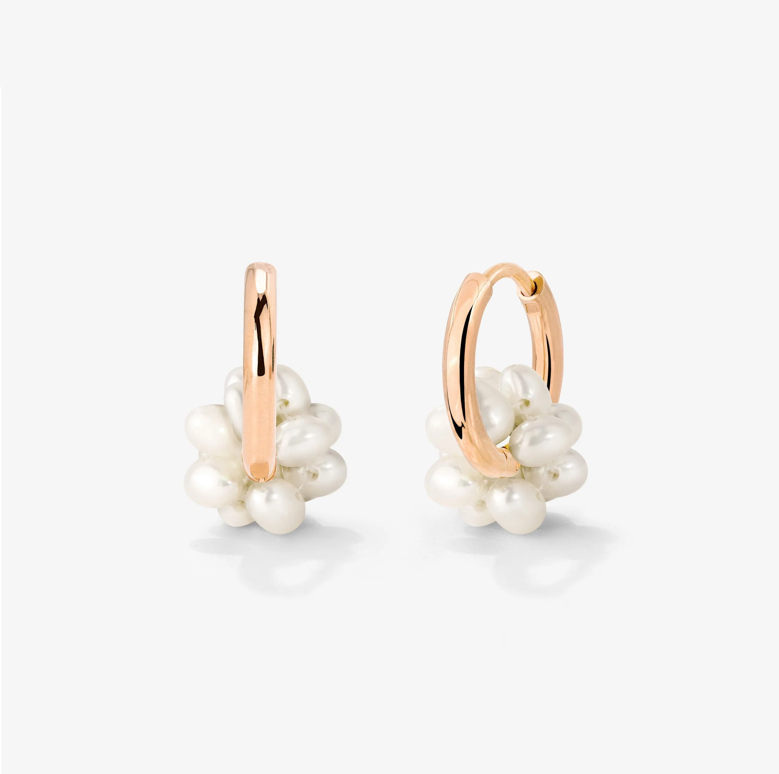 Pearl Cluster Hoops Rose Gold