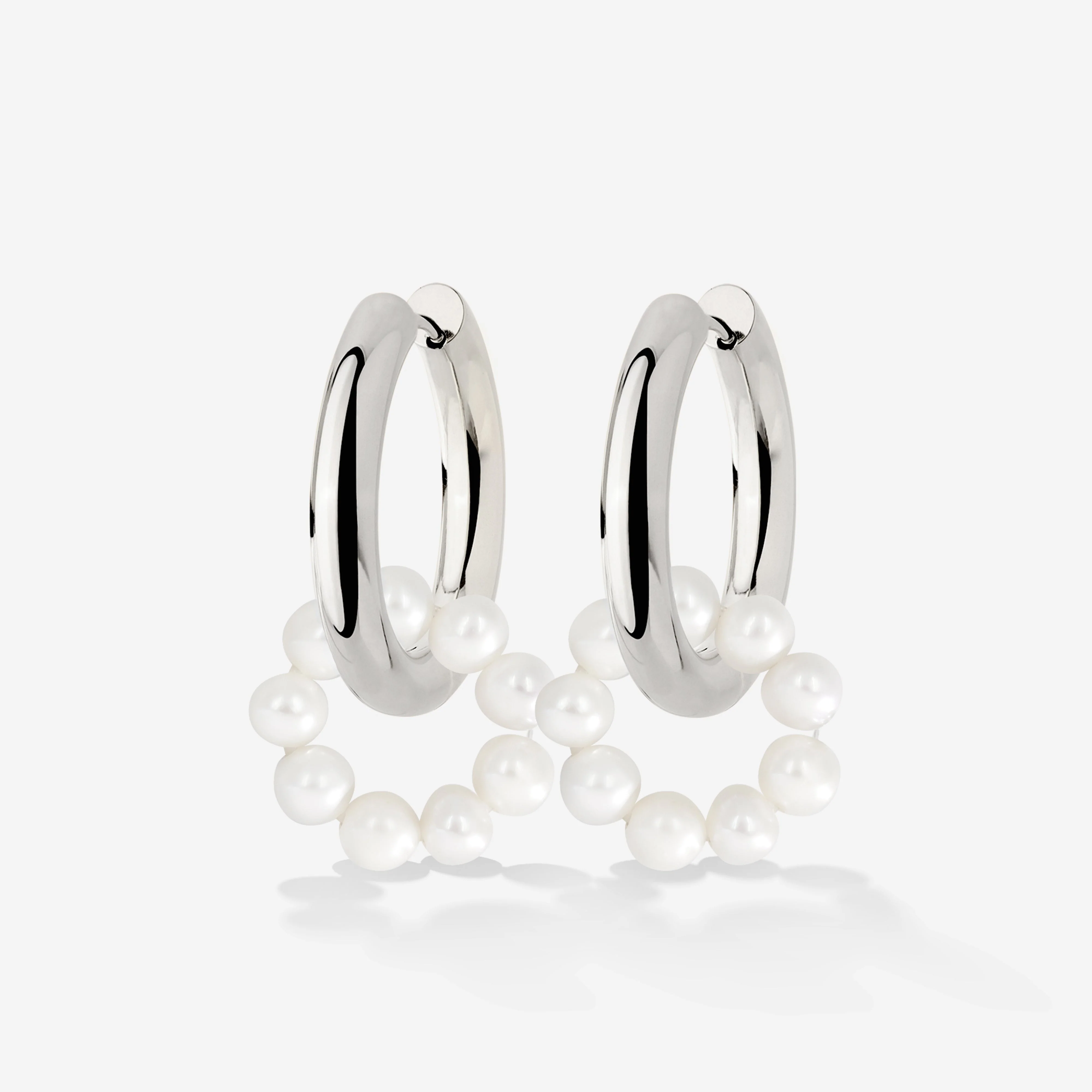 Pearly Donut Hoop Set Silver