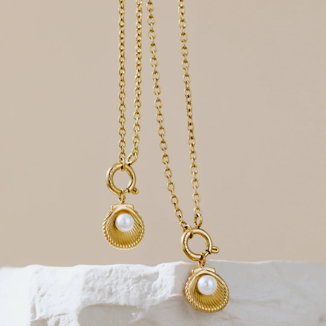 Pearly Shell Classic Chain Necklace Set Silver - Image 4