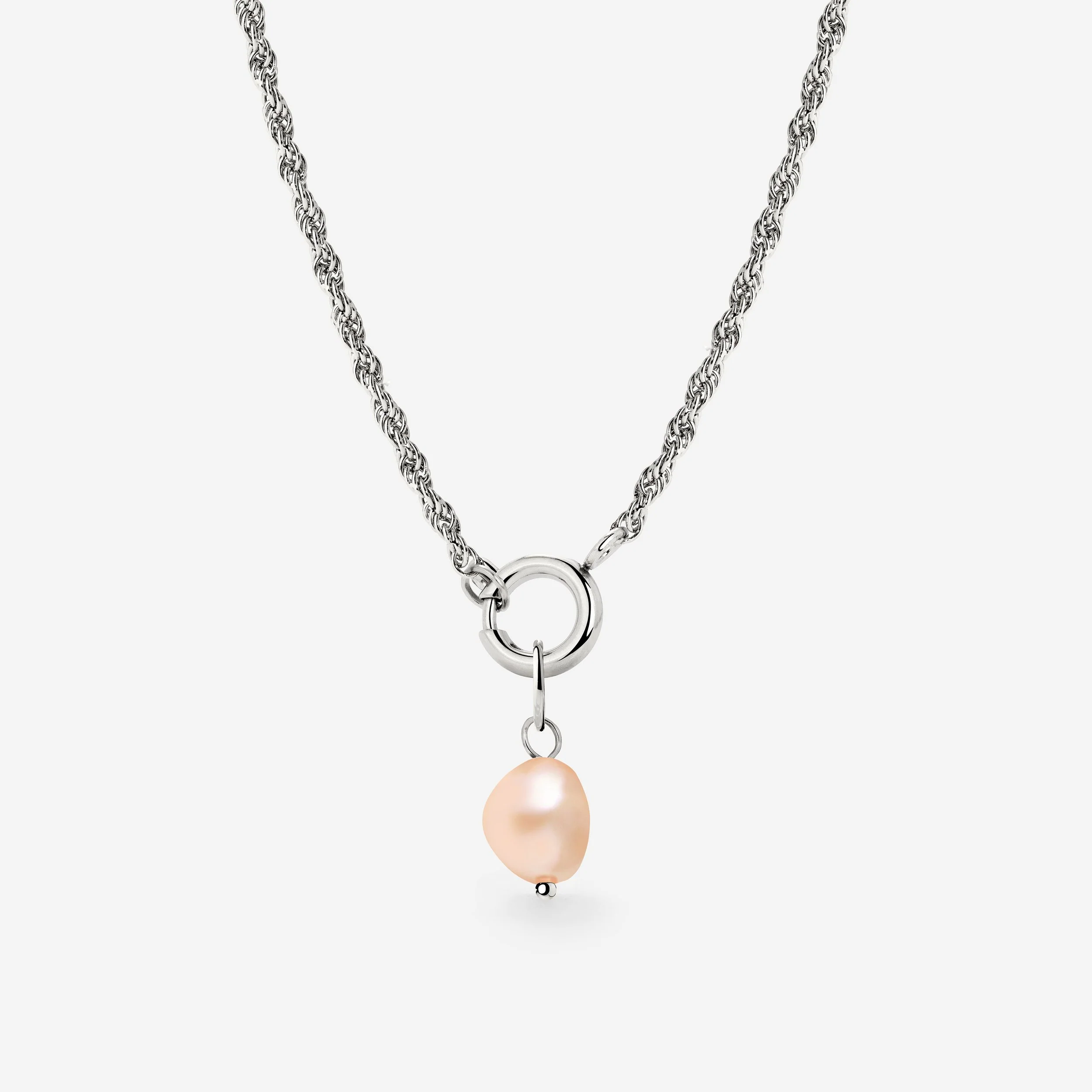 Perla Rosa Rope Chain Necklace Set Silver
