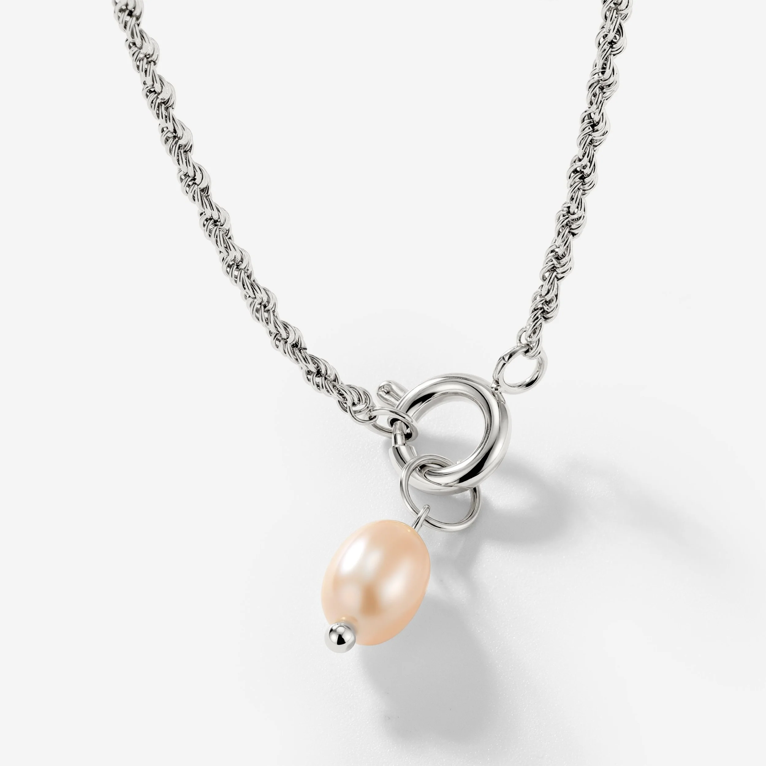 Perla Rosa Rope Chain Necklace Set Silver - Image 4