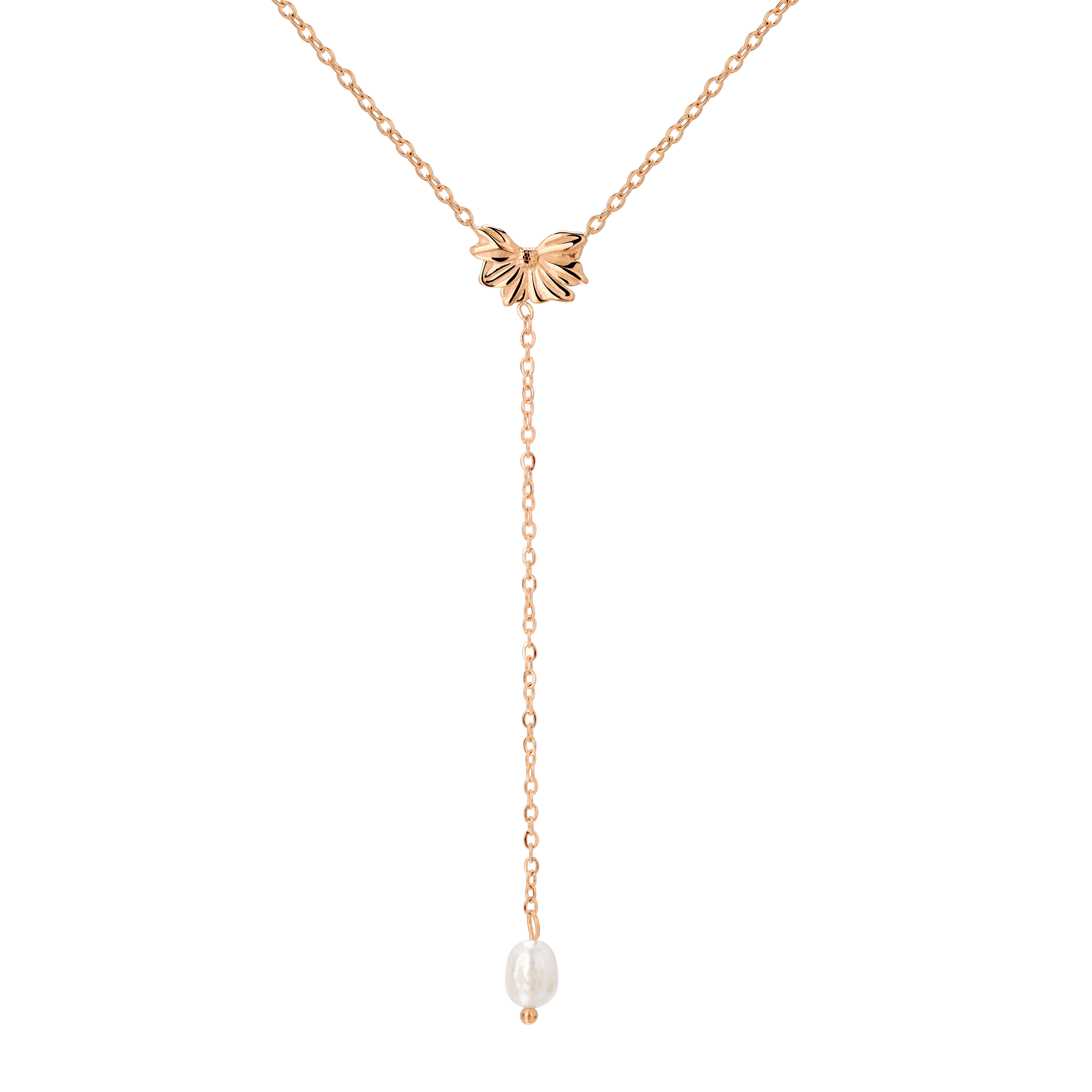 Petal Pearl Y-Necklace Rose Gold