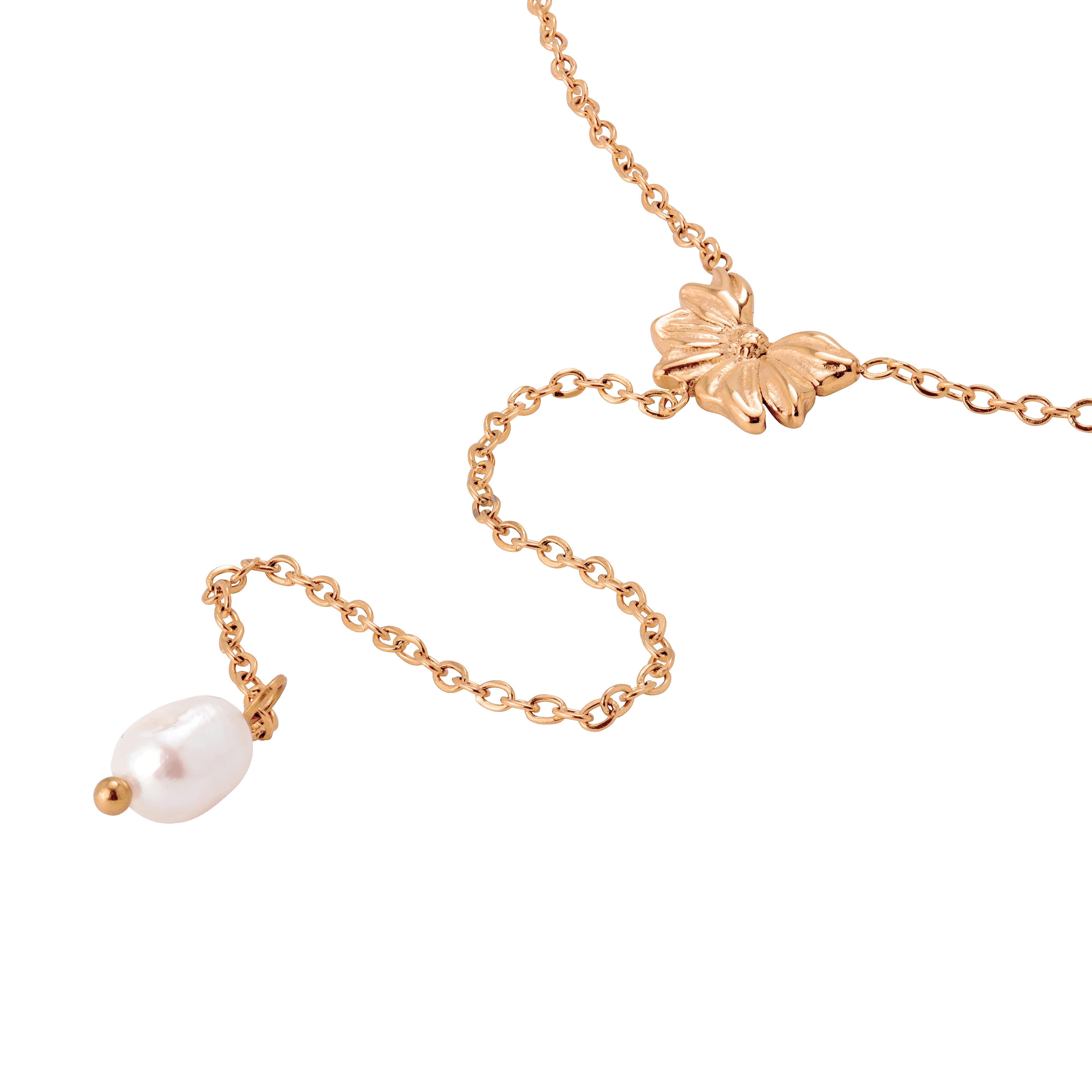Petal Pearl Y-Necklace Rose Gold - Image 3