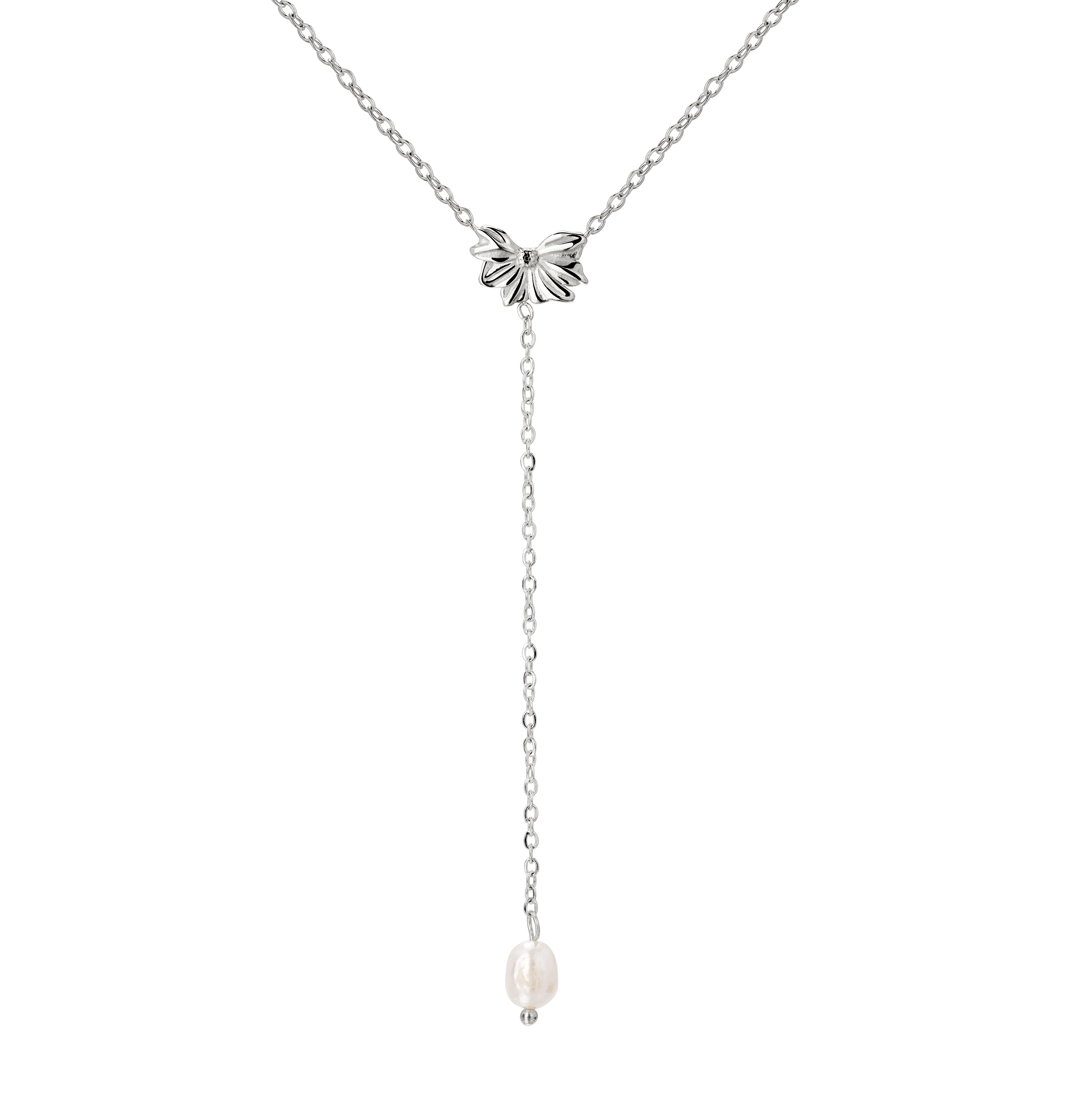 Petal Pearl Y-Necklace Silver