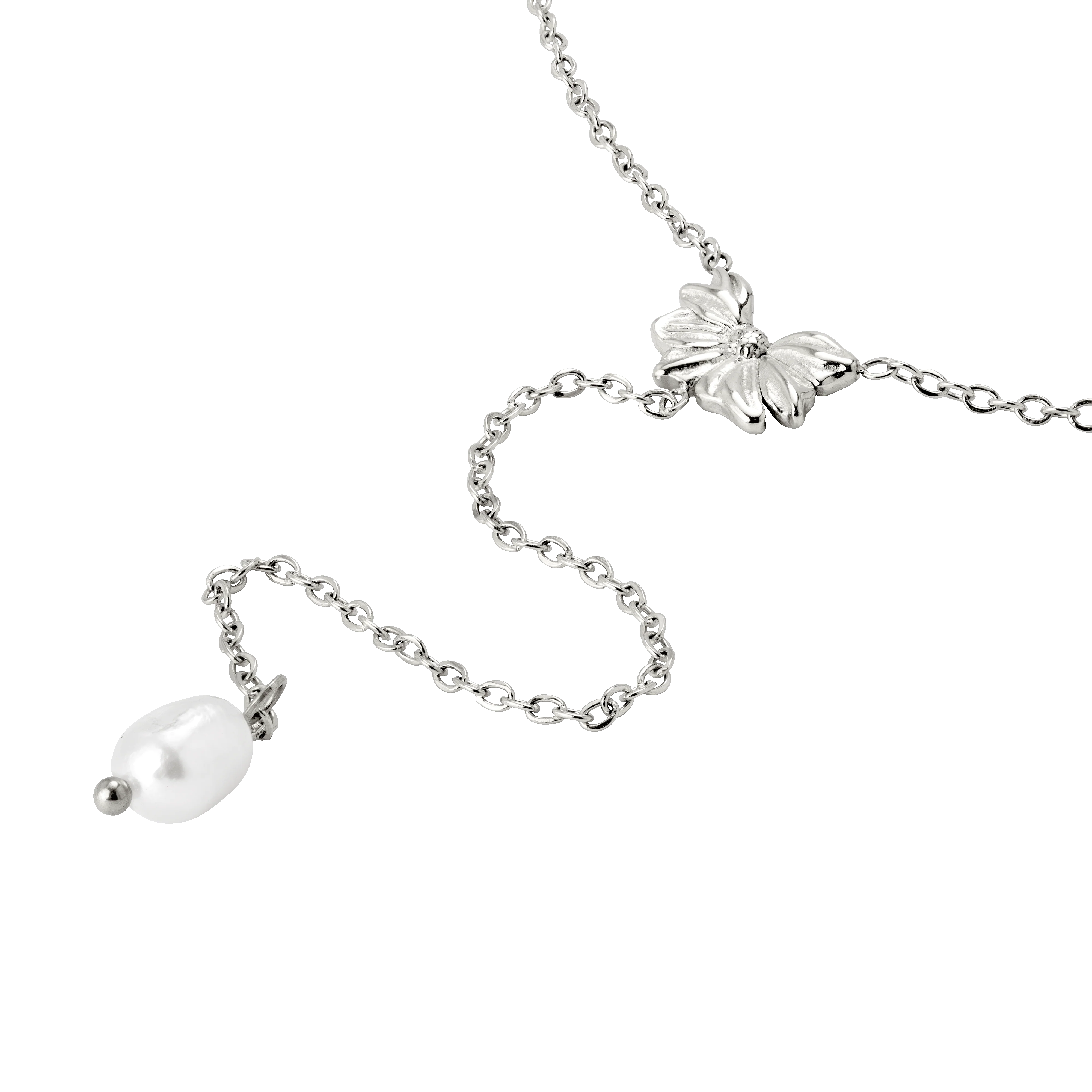Petal Pearl Y-Necklace Silver - Image 3