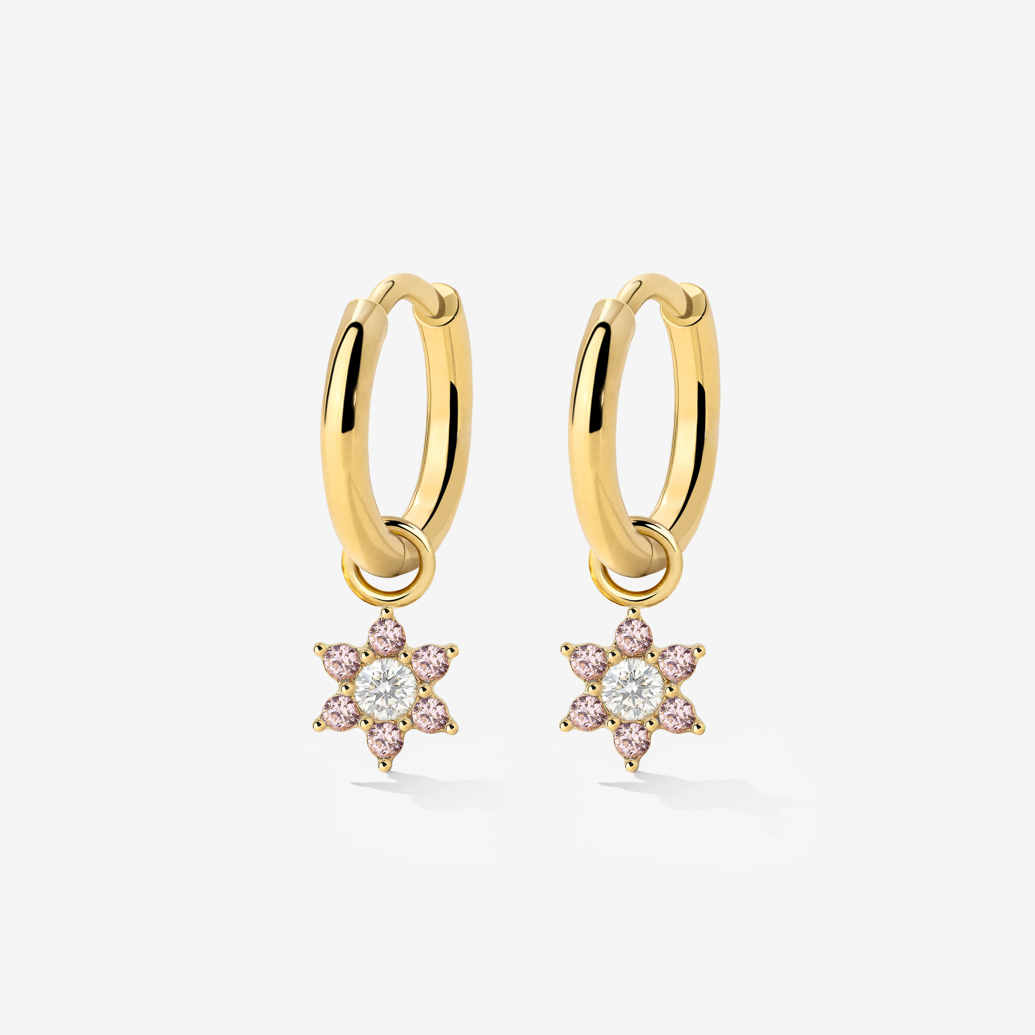 Pink Petal Hoop Set Small Gold