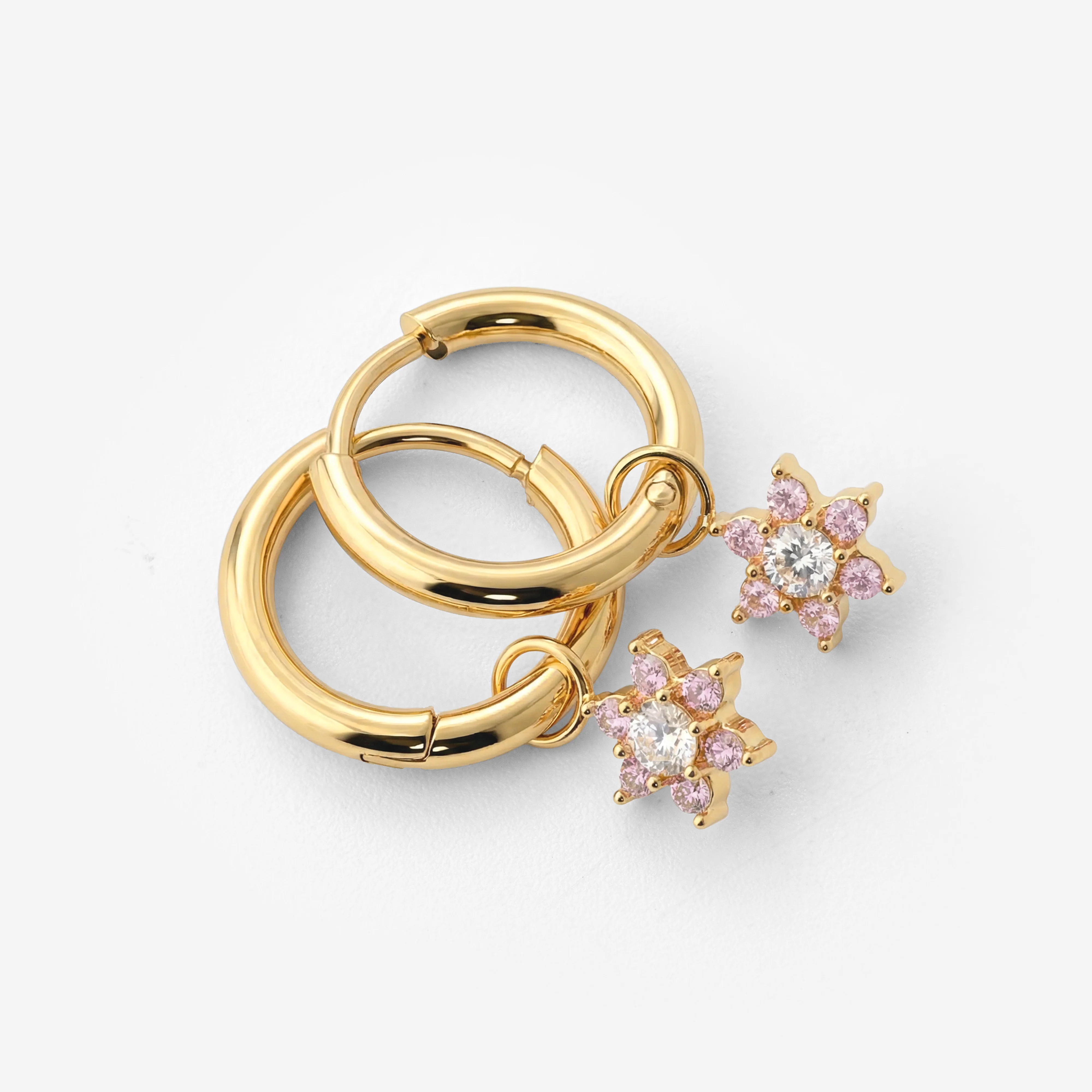 Pink Petal Hoop Set Small Gold - Image 5