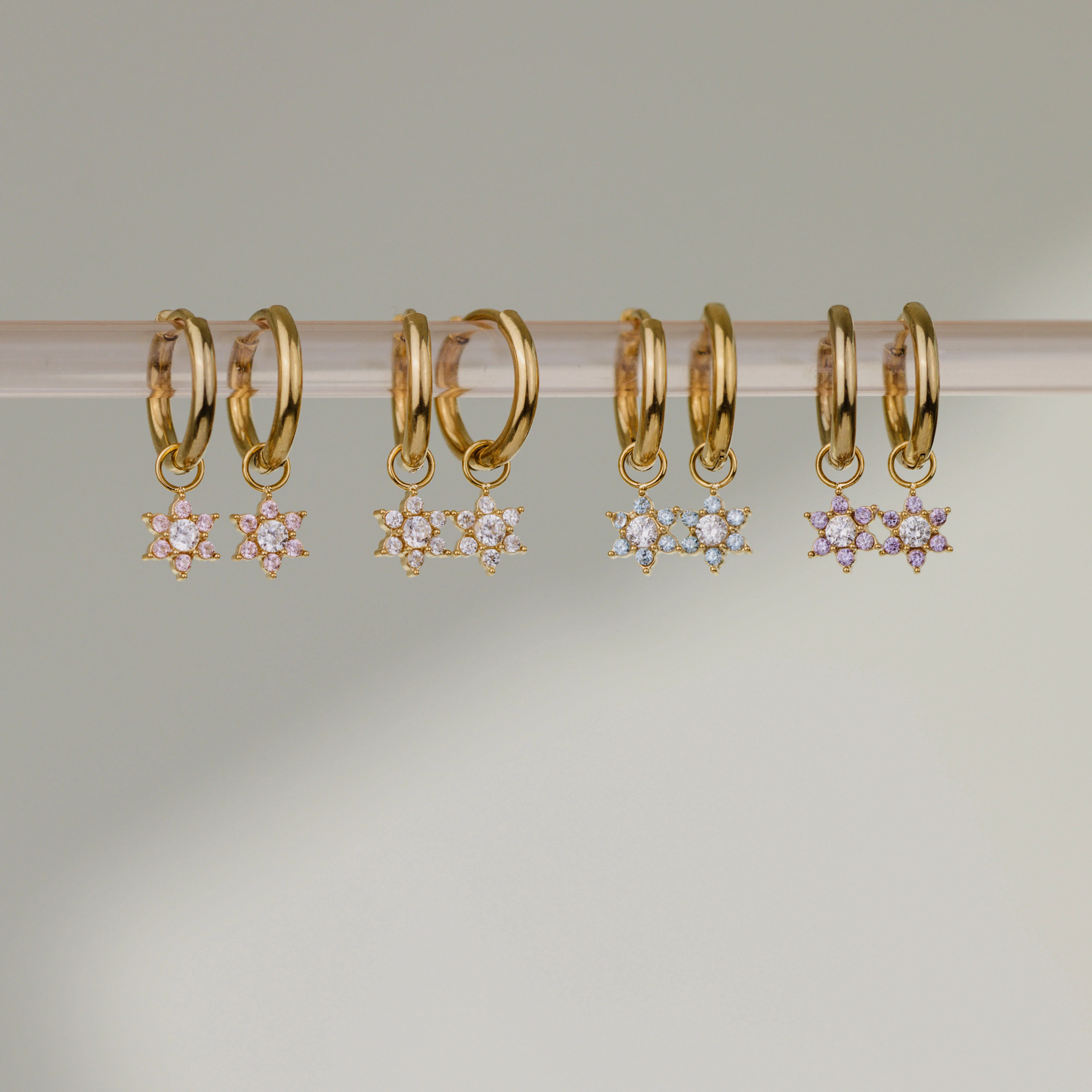 Pink Petal Hoop Set Small Gold - Image 6