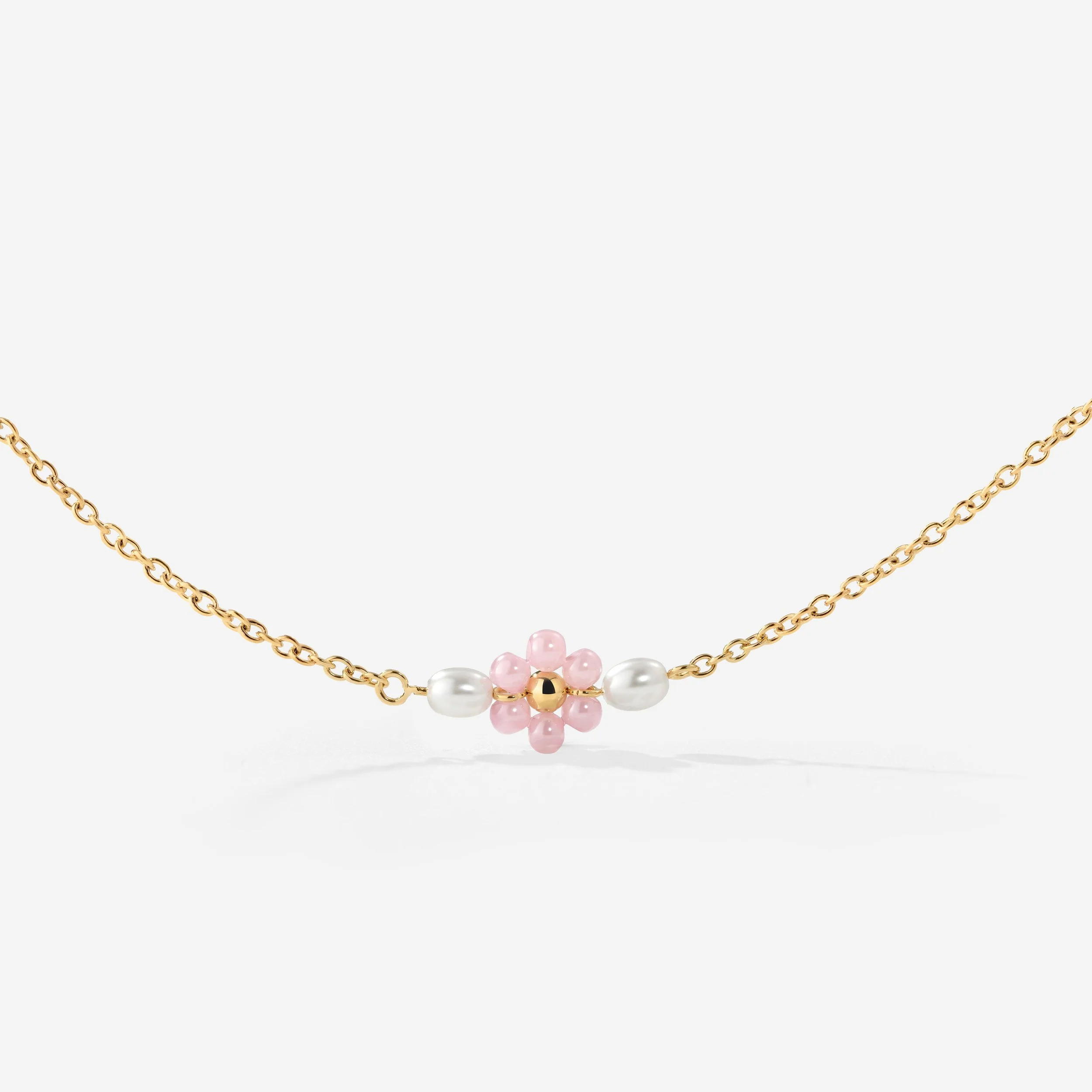 Pretty Pink Daisy Necklace Gold