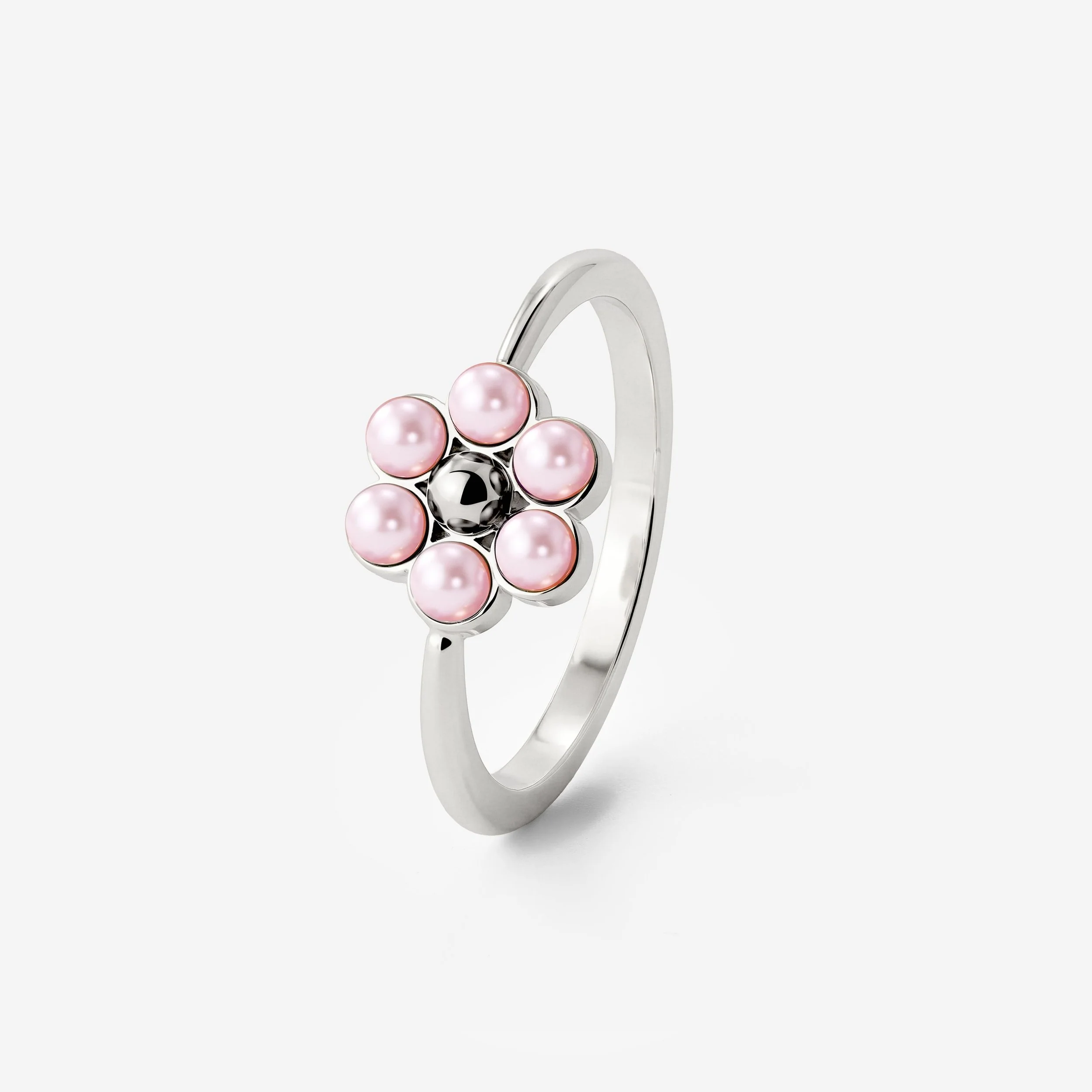 Pretty Pink Daisy Ring Silver