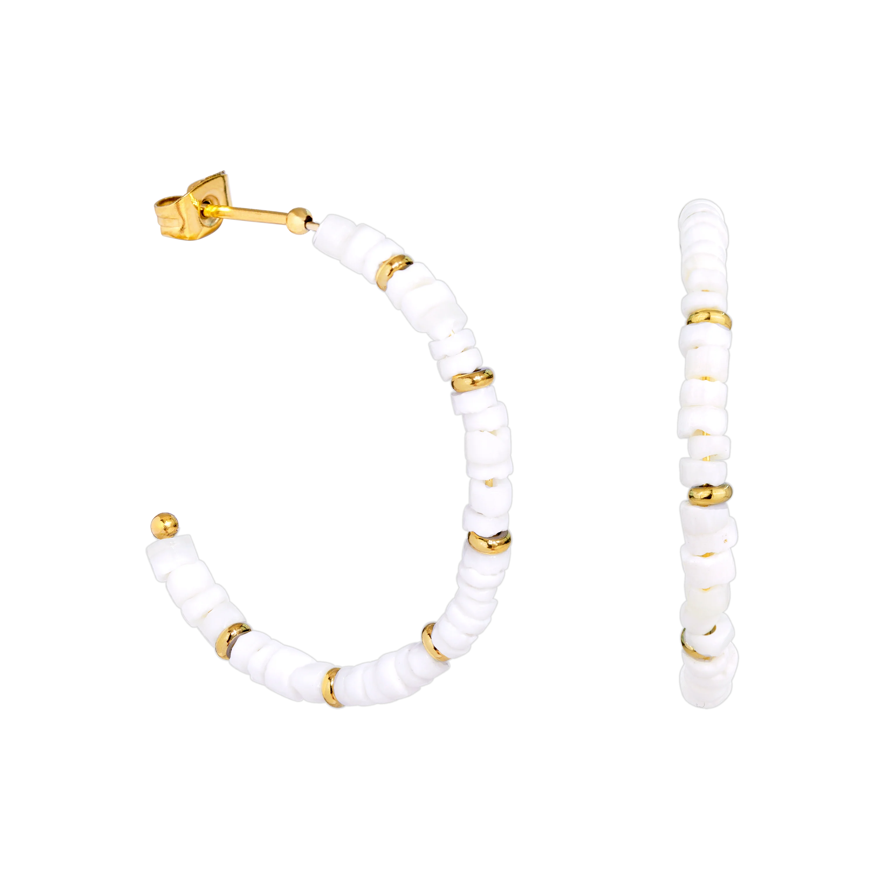 Puka Shell Hoop Studs Gold