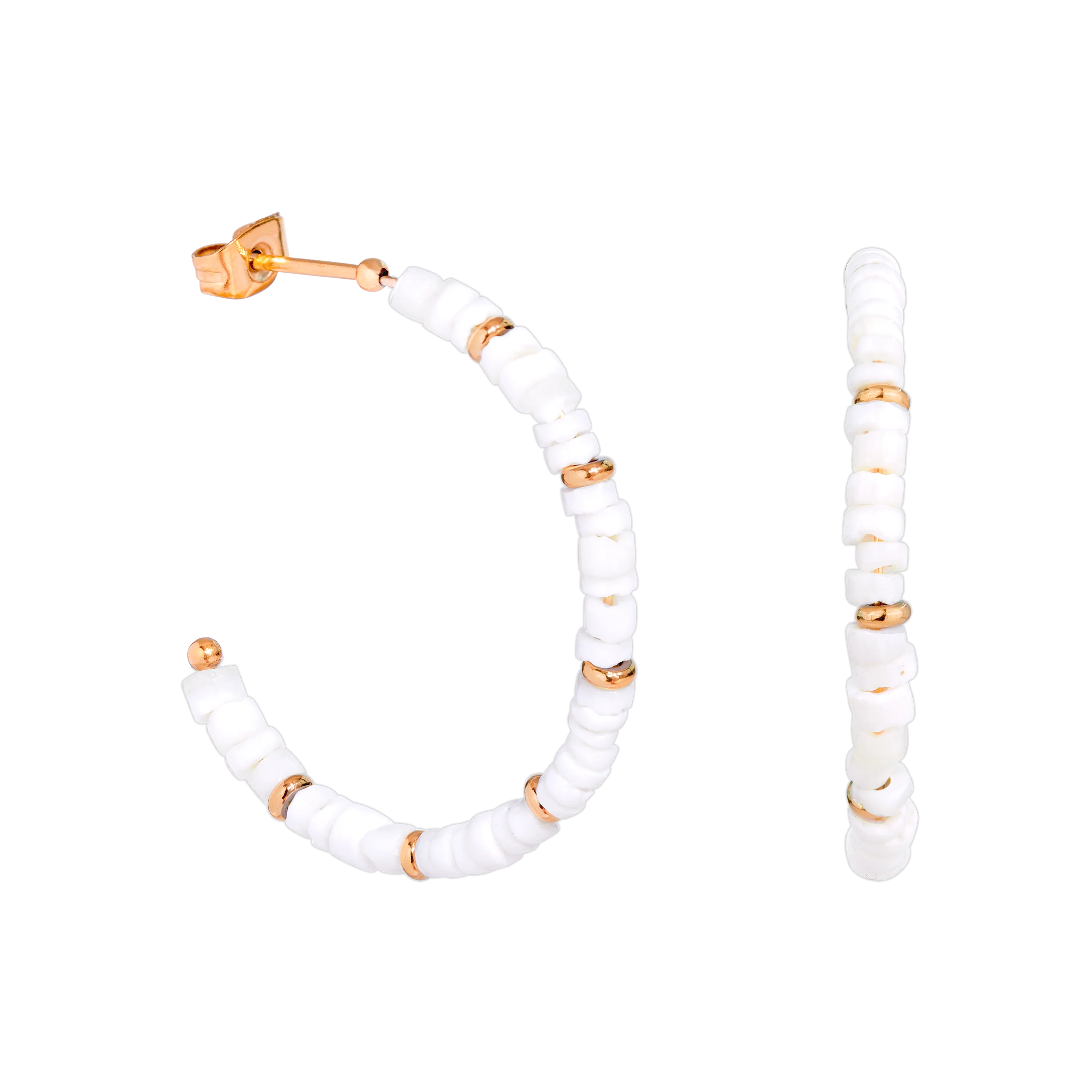 Puka Shell Hoop Studs Rose Gold