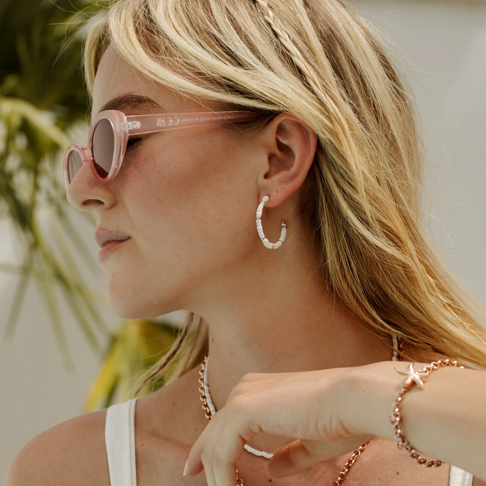 Puka Shell Hoop Studs Rose Gold - Image 2