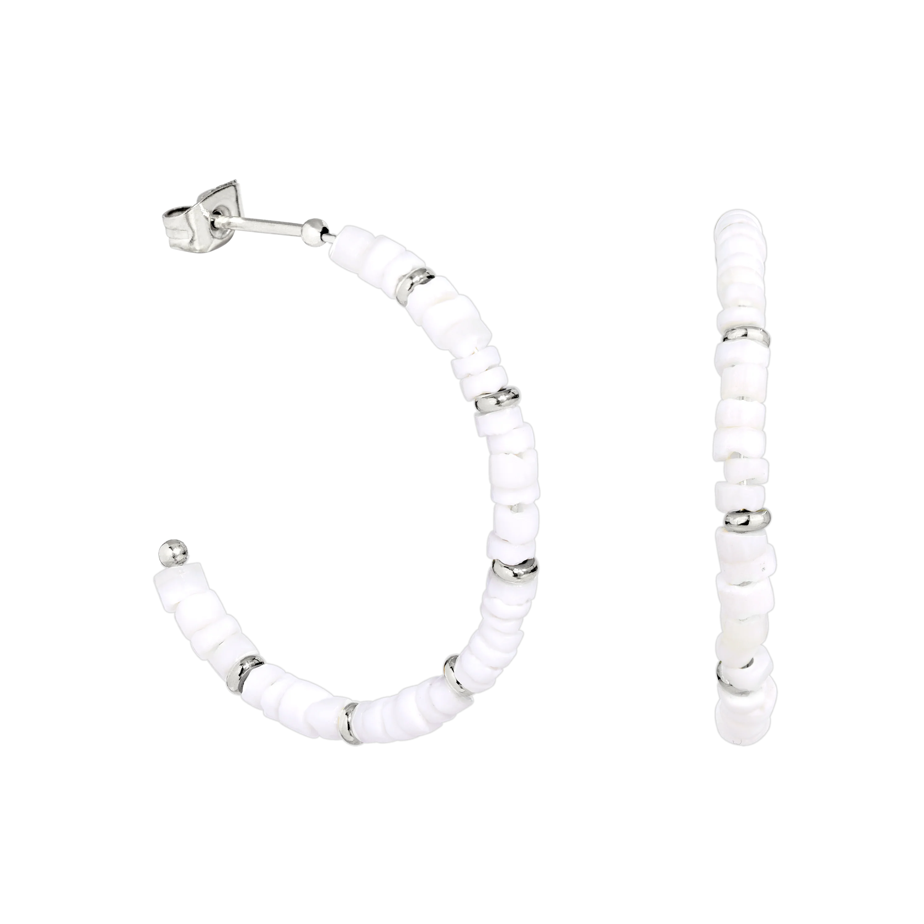 Puka Shell Hoop Studs Silver