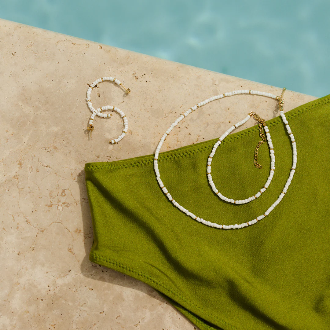 Puka Shell Hoop Studs Silver - Image 4