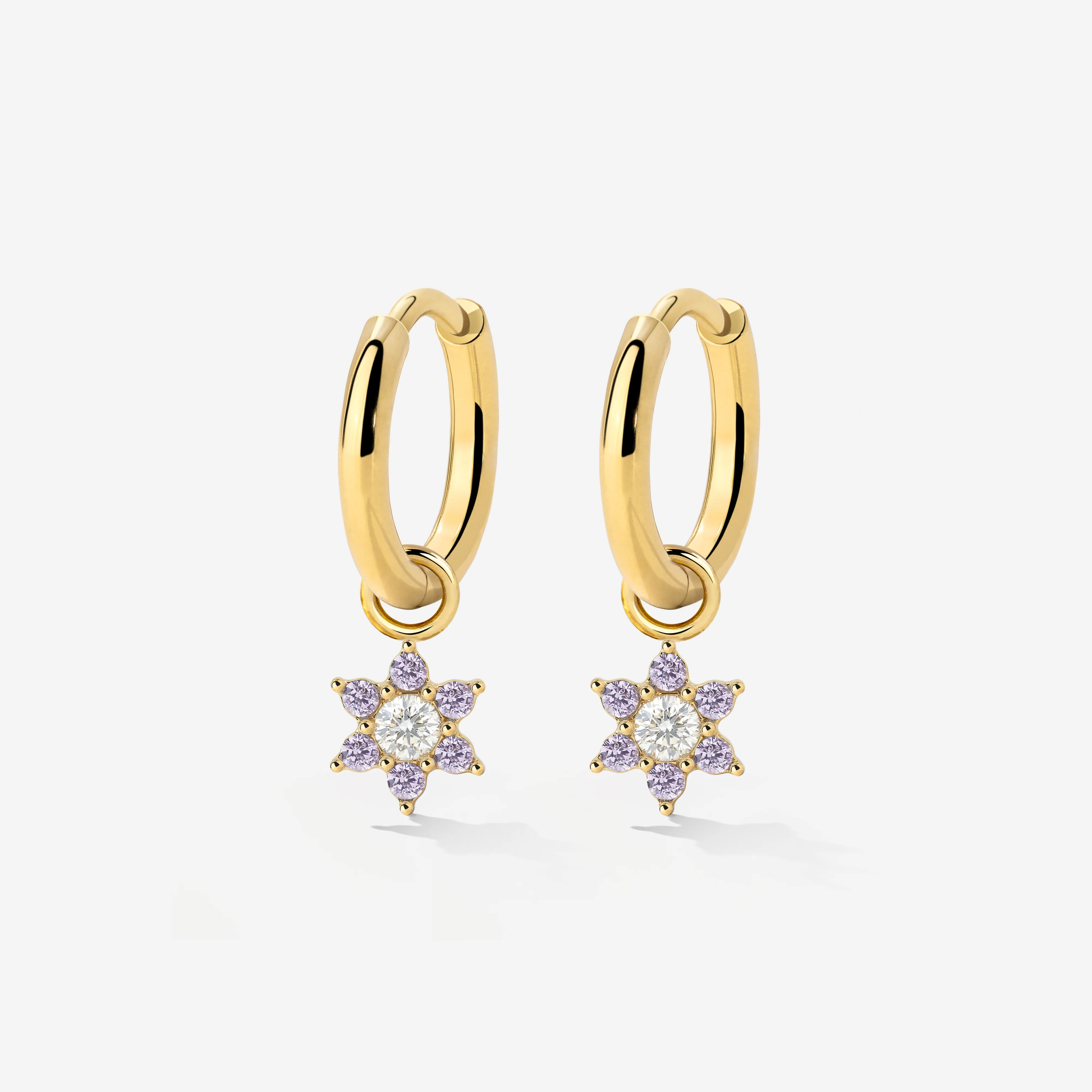 Purple Petal Hoop Set Small Gold
