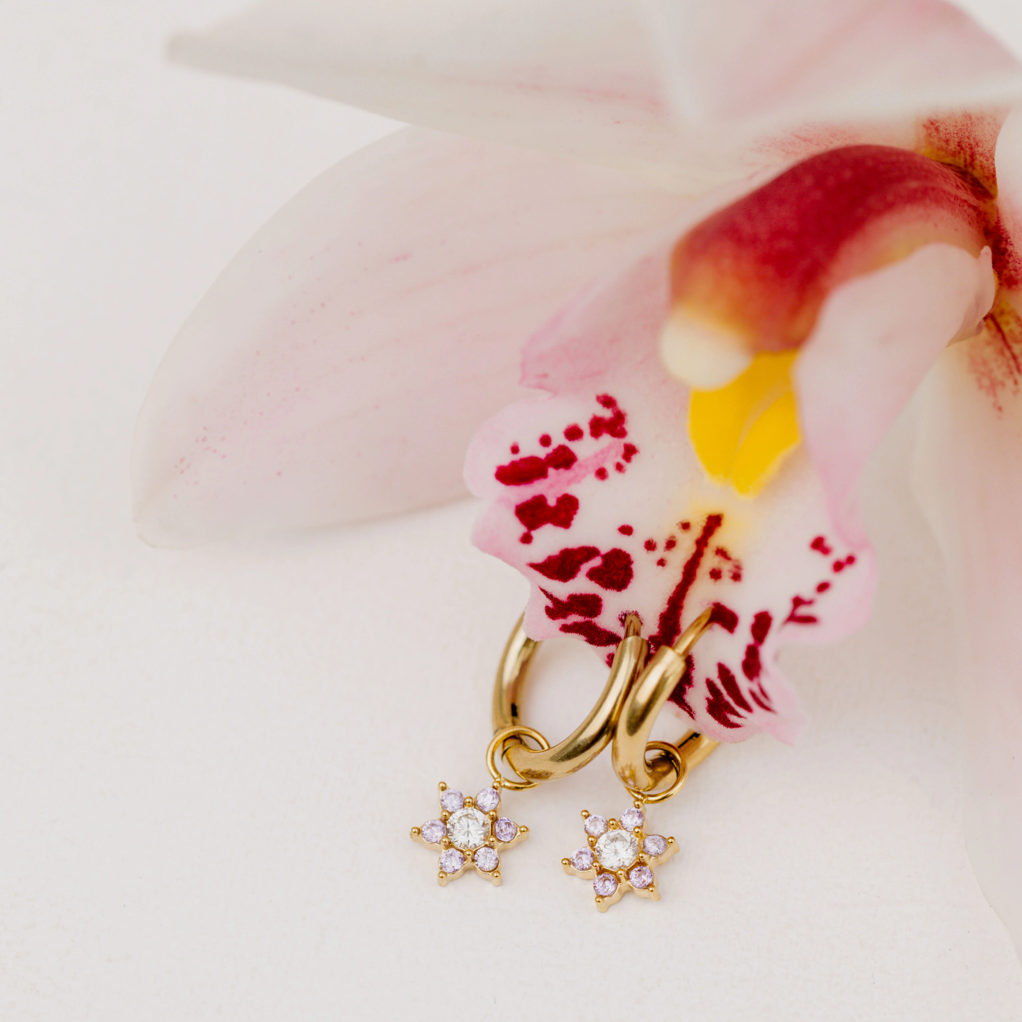 Purple Petal Hoop Set Small Gold - Image 4