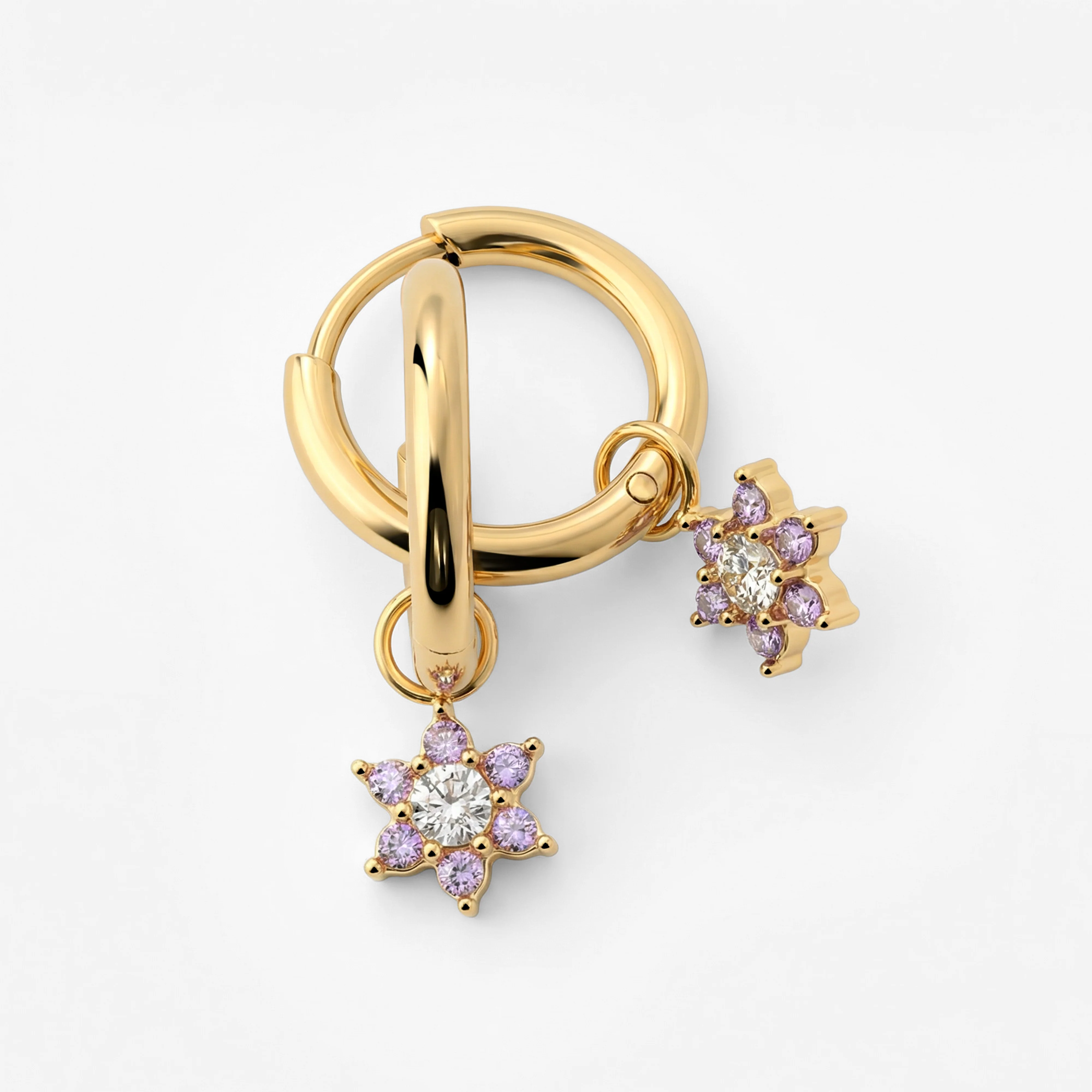 Purple Petal Hoop Set Small Gold - Image 5