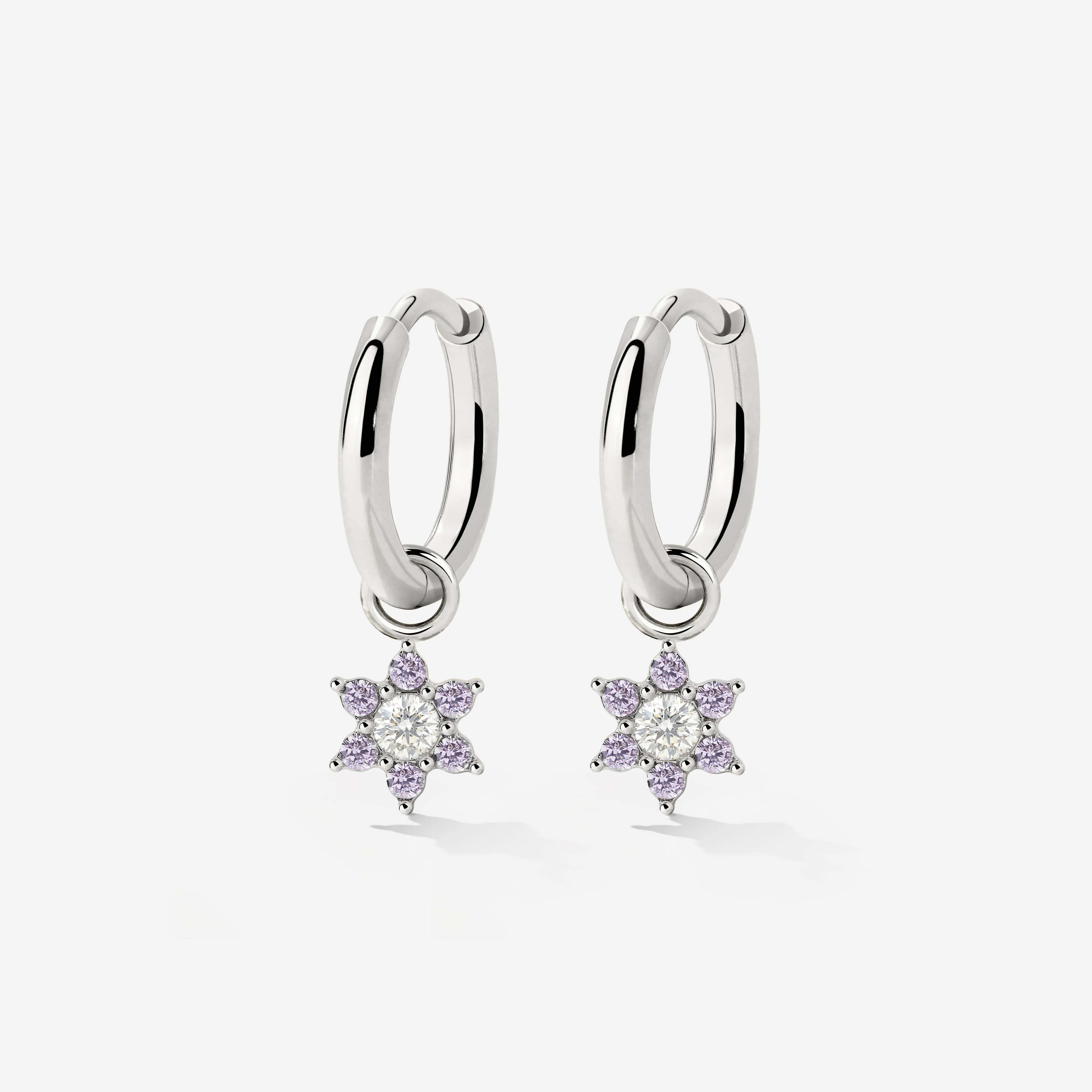 Purple Petal Hoop Set Small Silver