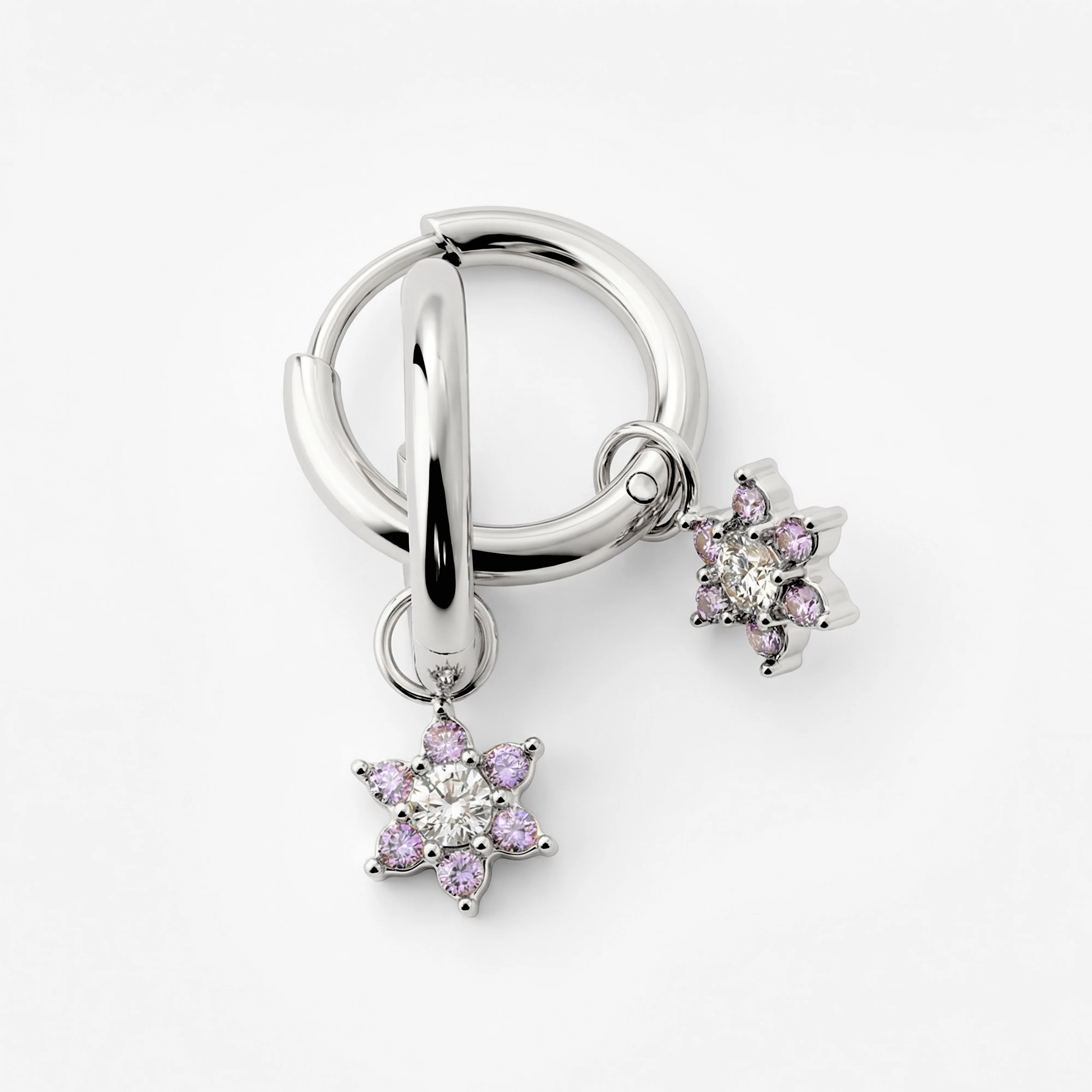 Purple Petal Hoop Set Small Silver - Image 5