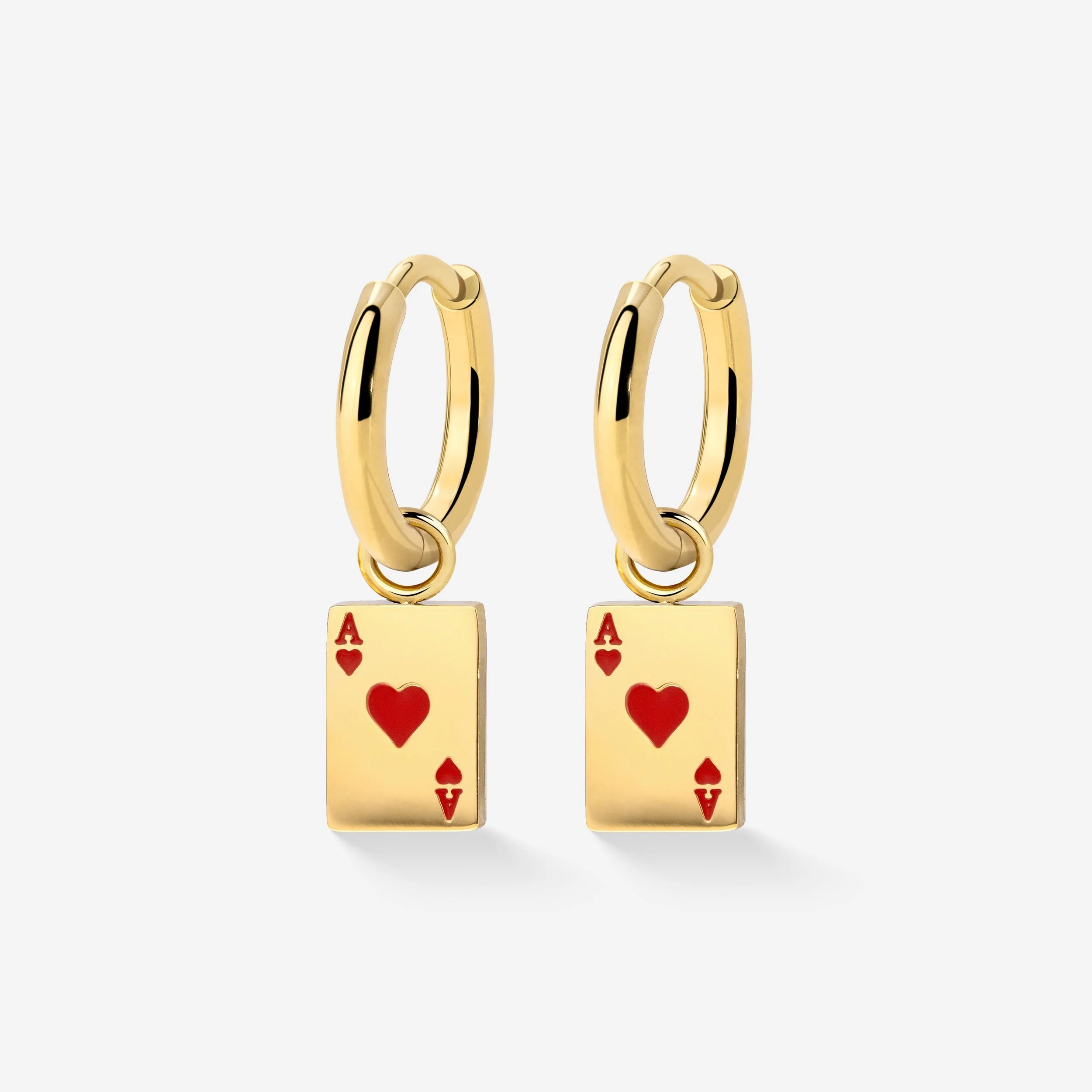 Red Ace Hoop Set Small Gold