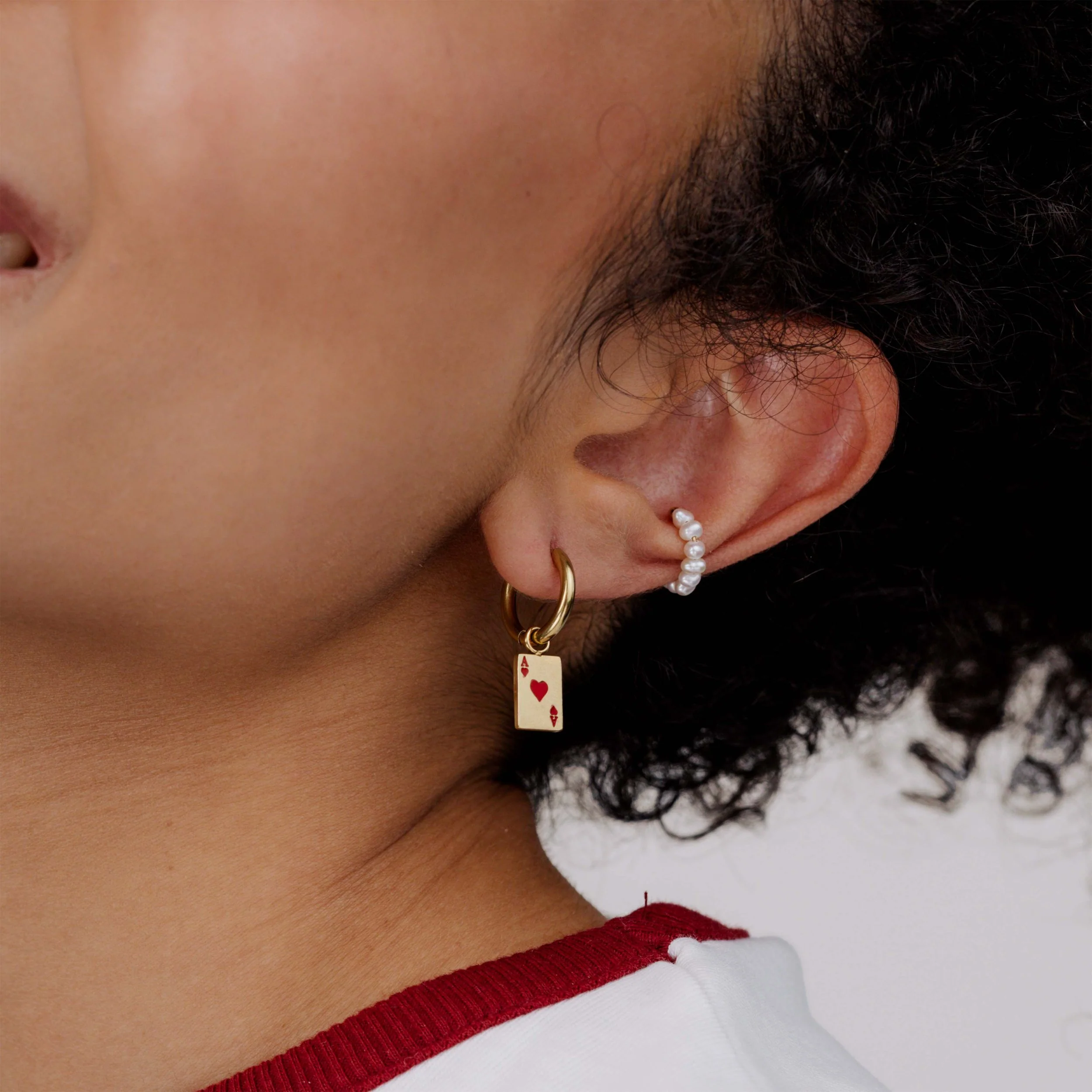 Red Ace Hoop Set Small Gold - Image 2
