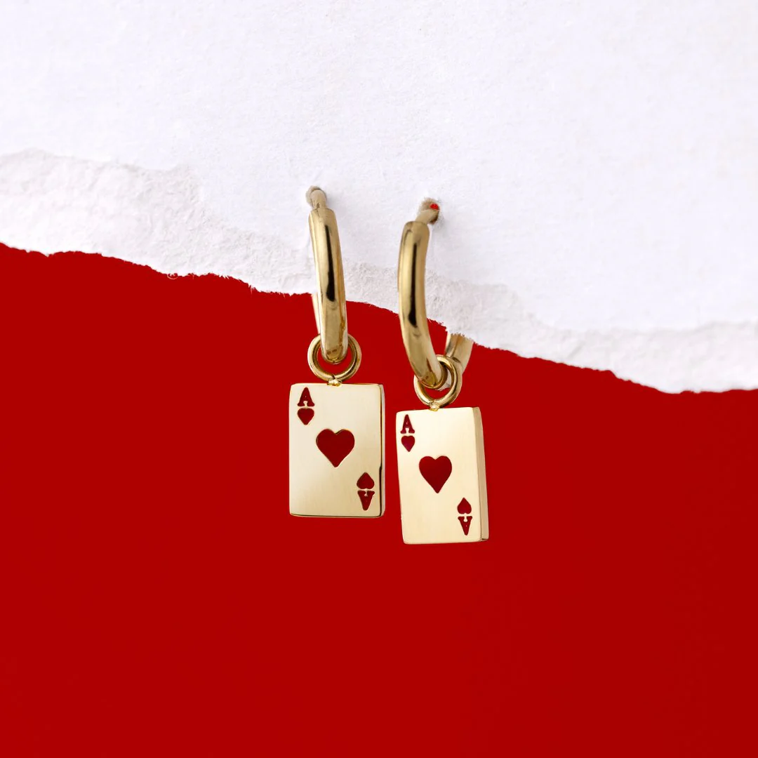 Red Ace Hoop Set Small Gold - Image 3