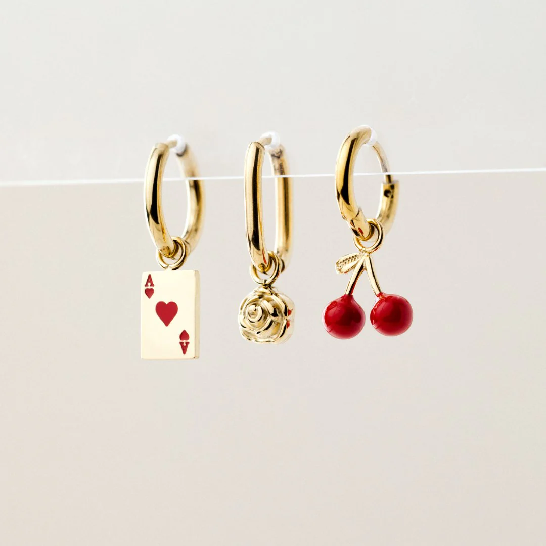 Red Ace Hoop Set Small Gold - Image 4