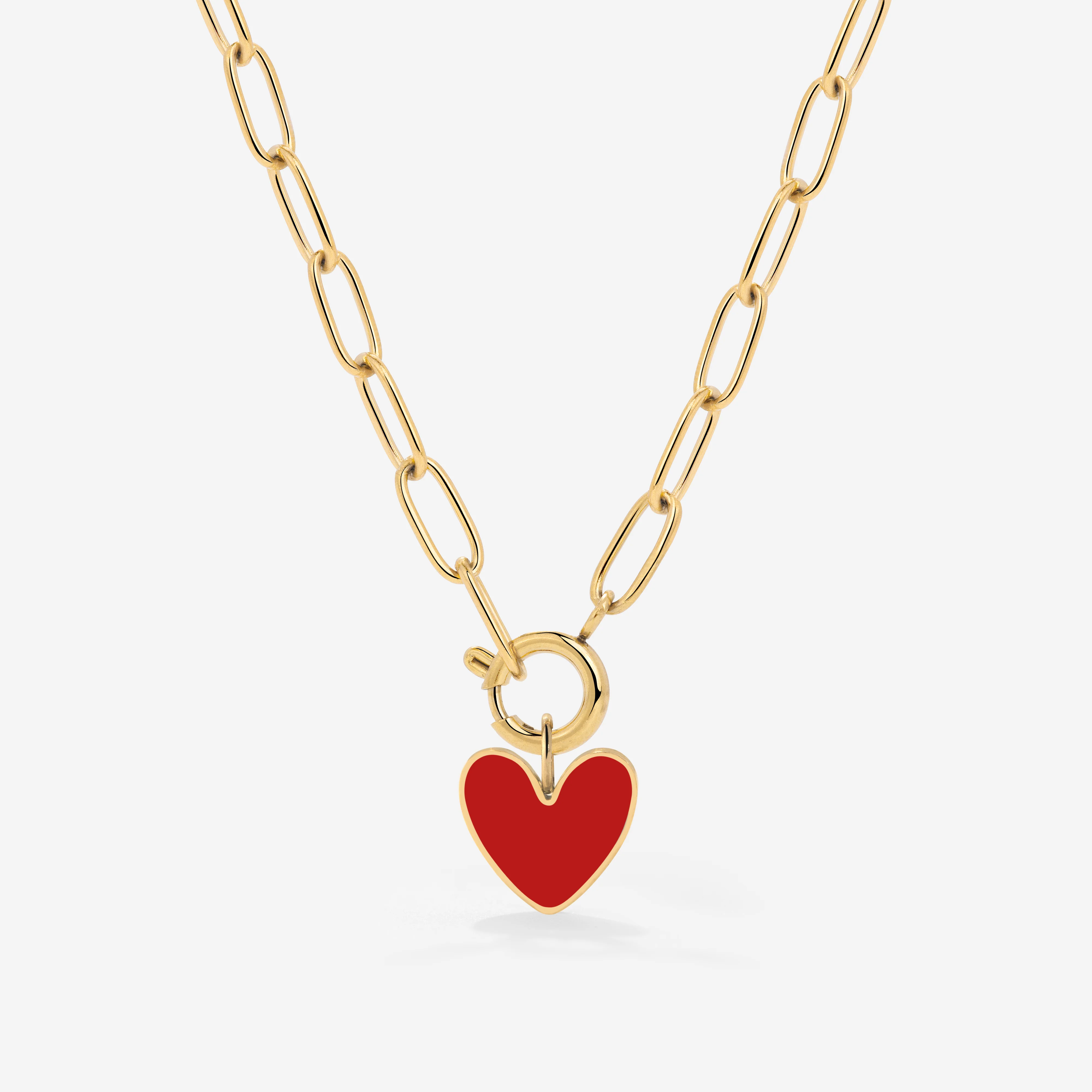 Red Heart Oval Links Necklace Set Gold