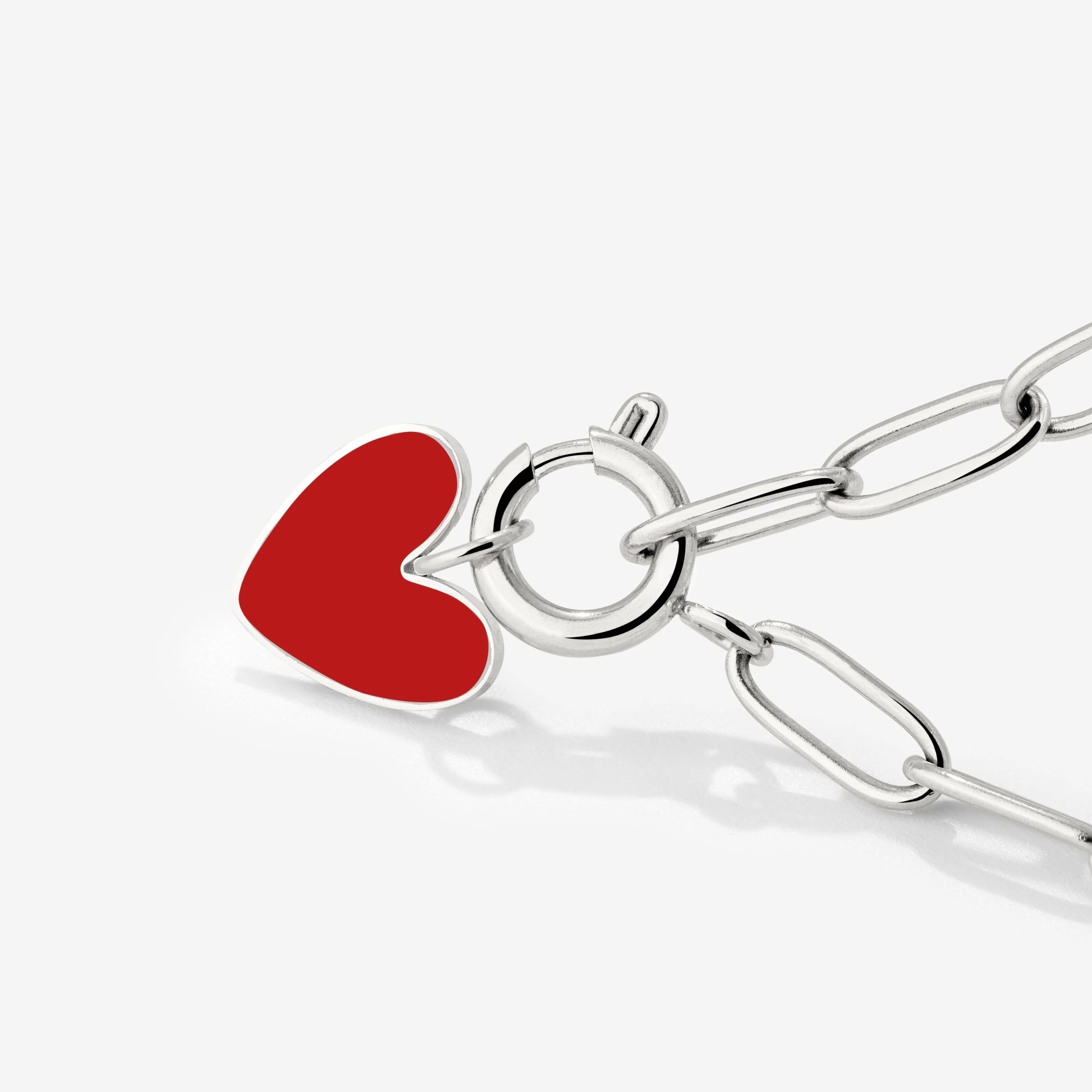 Red Heart Oval Links Necklace Set Silver - Image 3