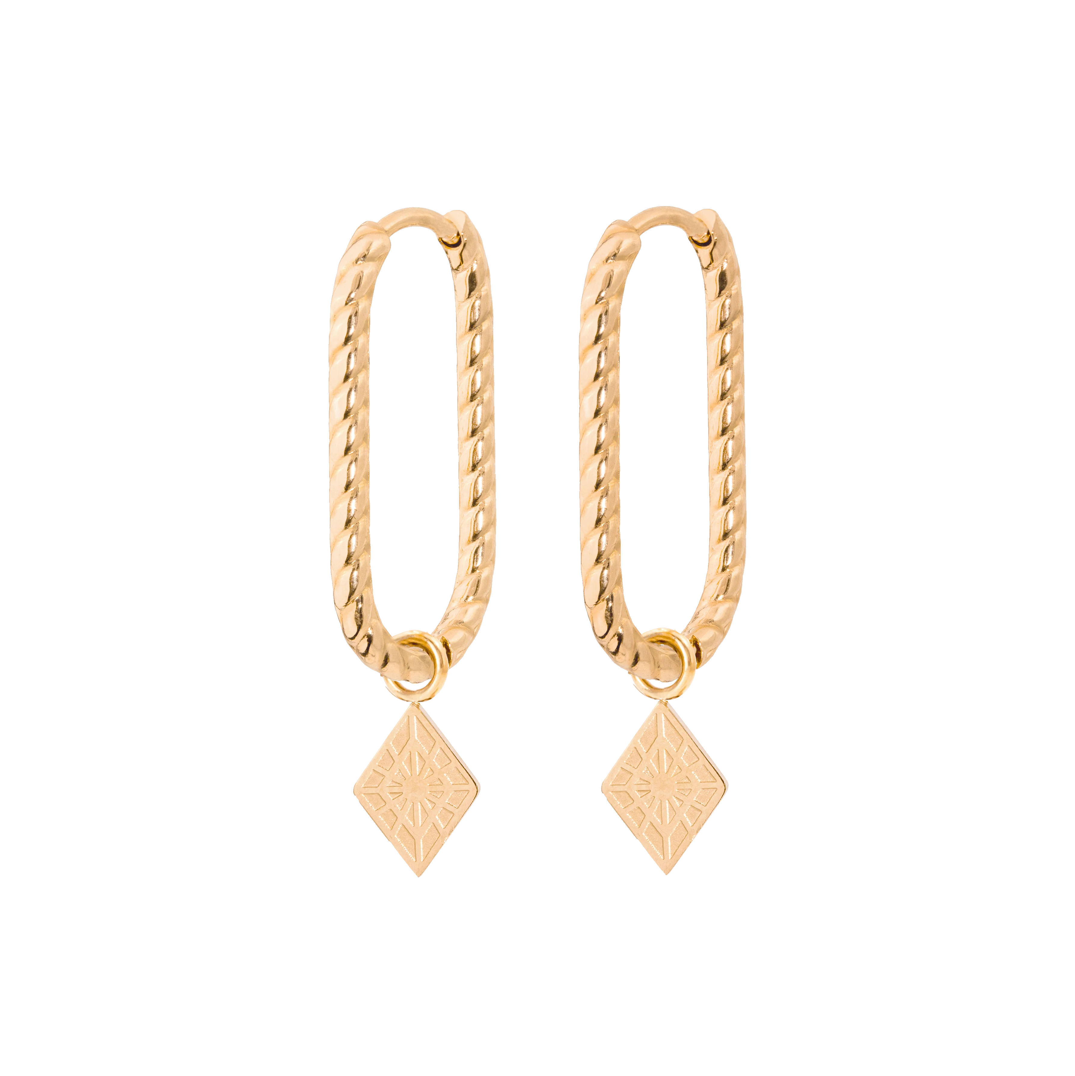 Rombo Oval Twisted Hoops Small Rose Gold