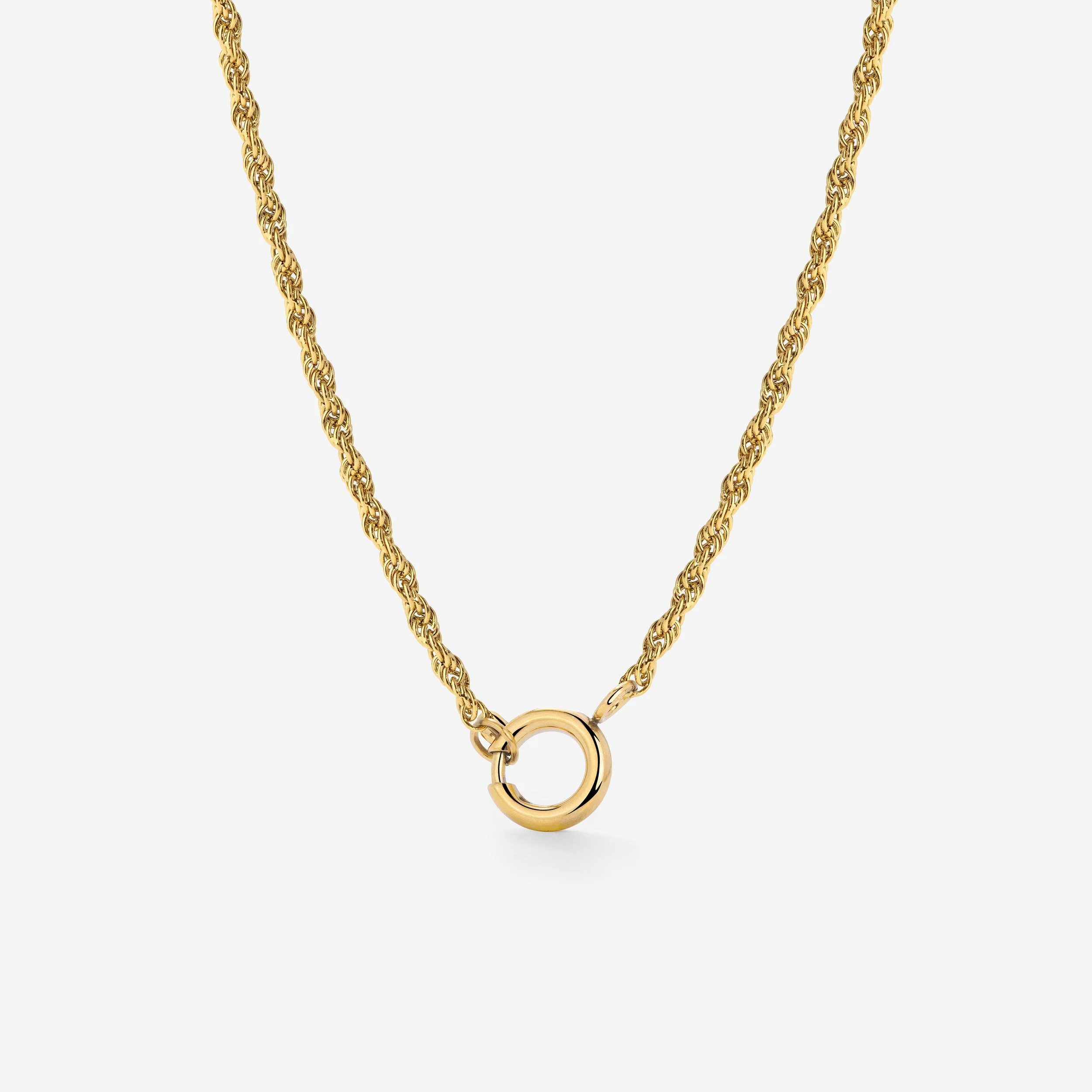 Rope Chain Charm Necklace Stud Earrings Gold