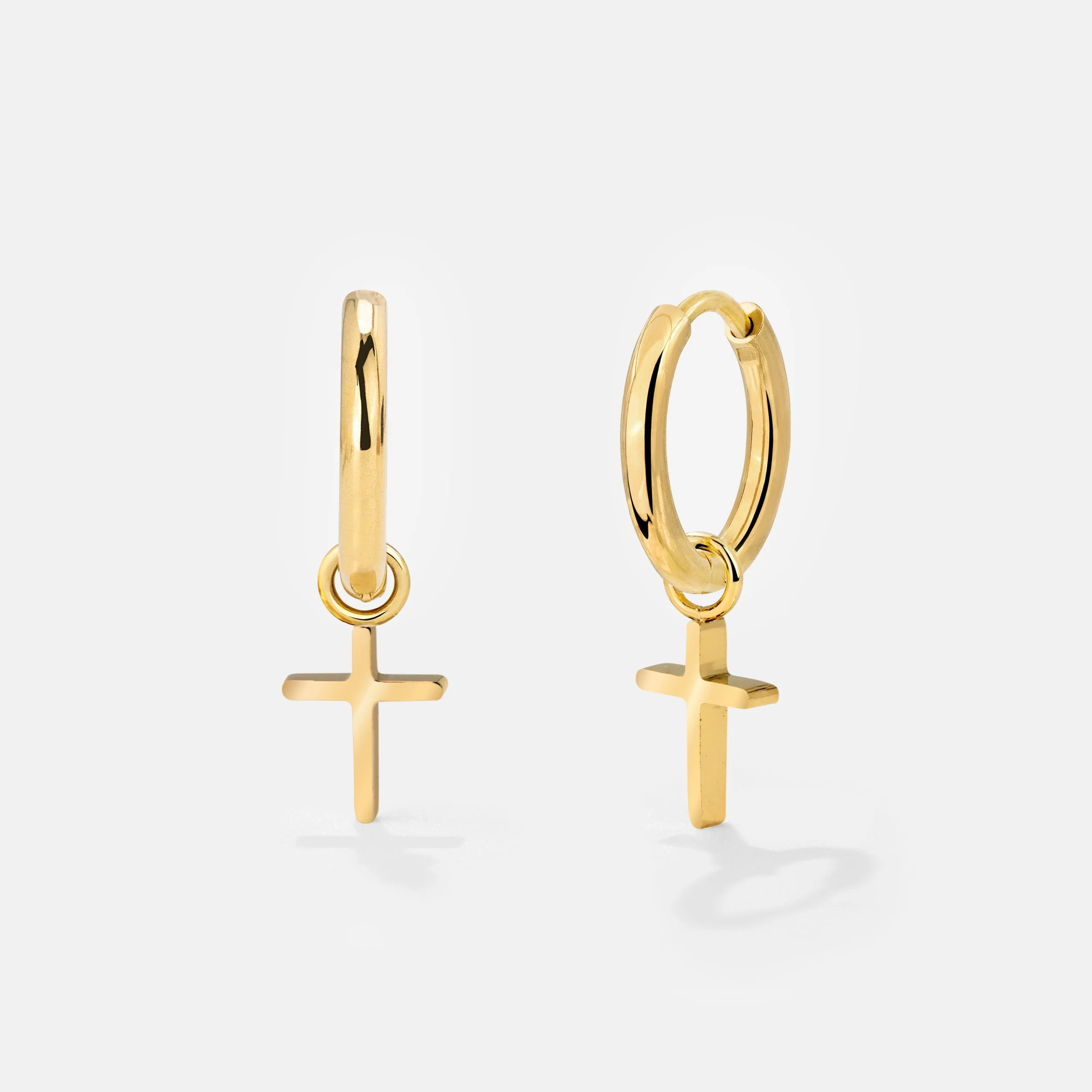 Saints Cross Hoop Set Small Stud Earrings Gold