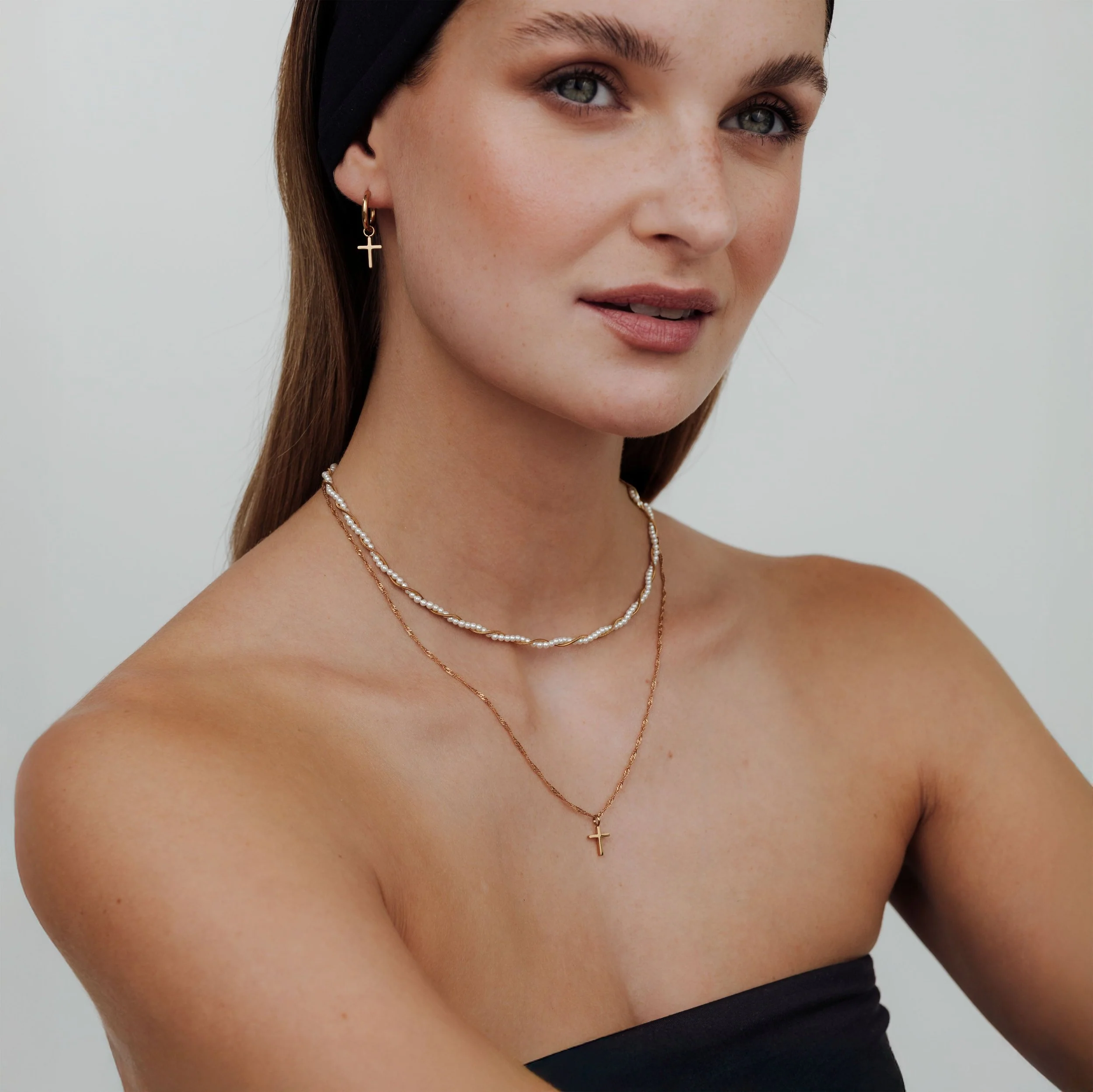 Saints Cross Hoop Set Small Rose Gold - Image 2