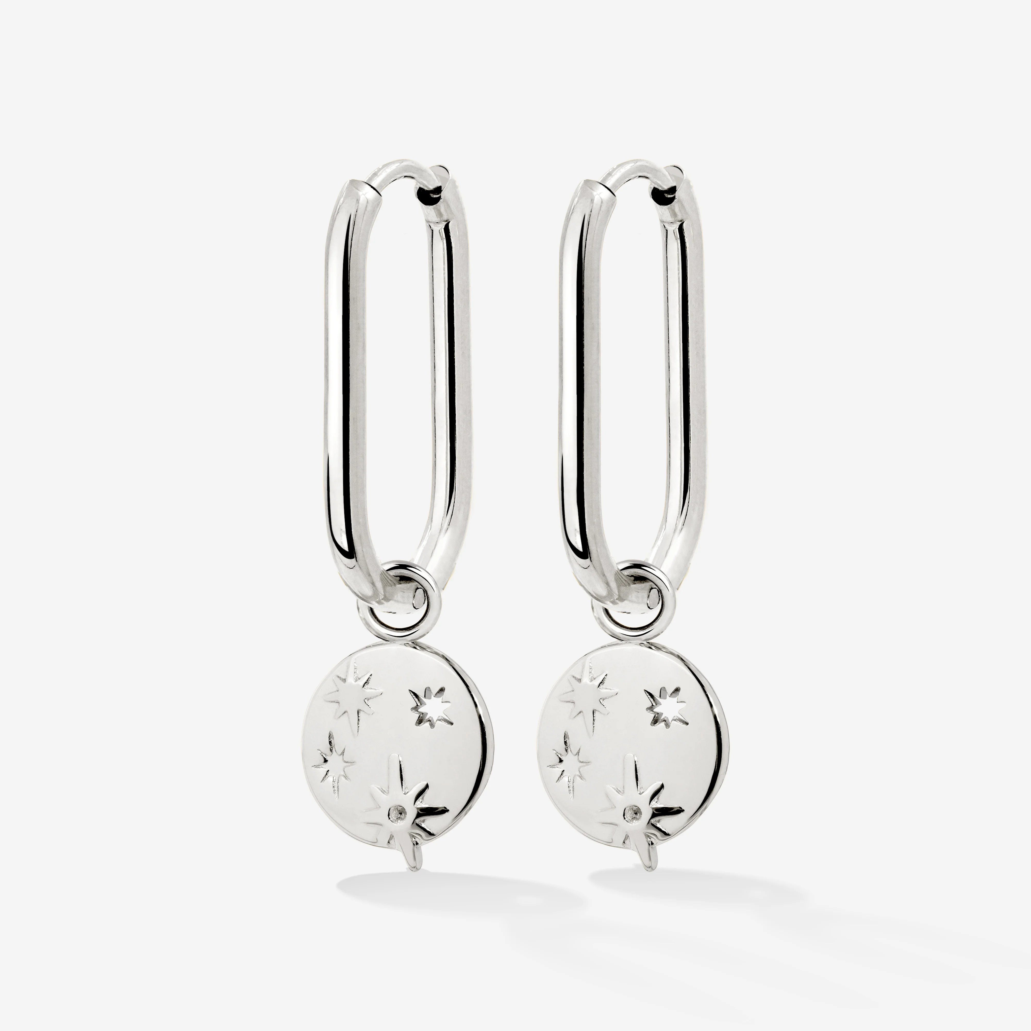 Shiny Stars Oval Hoop Set Small Silver