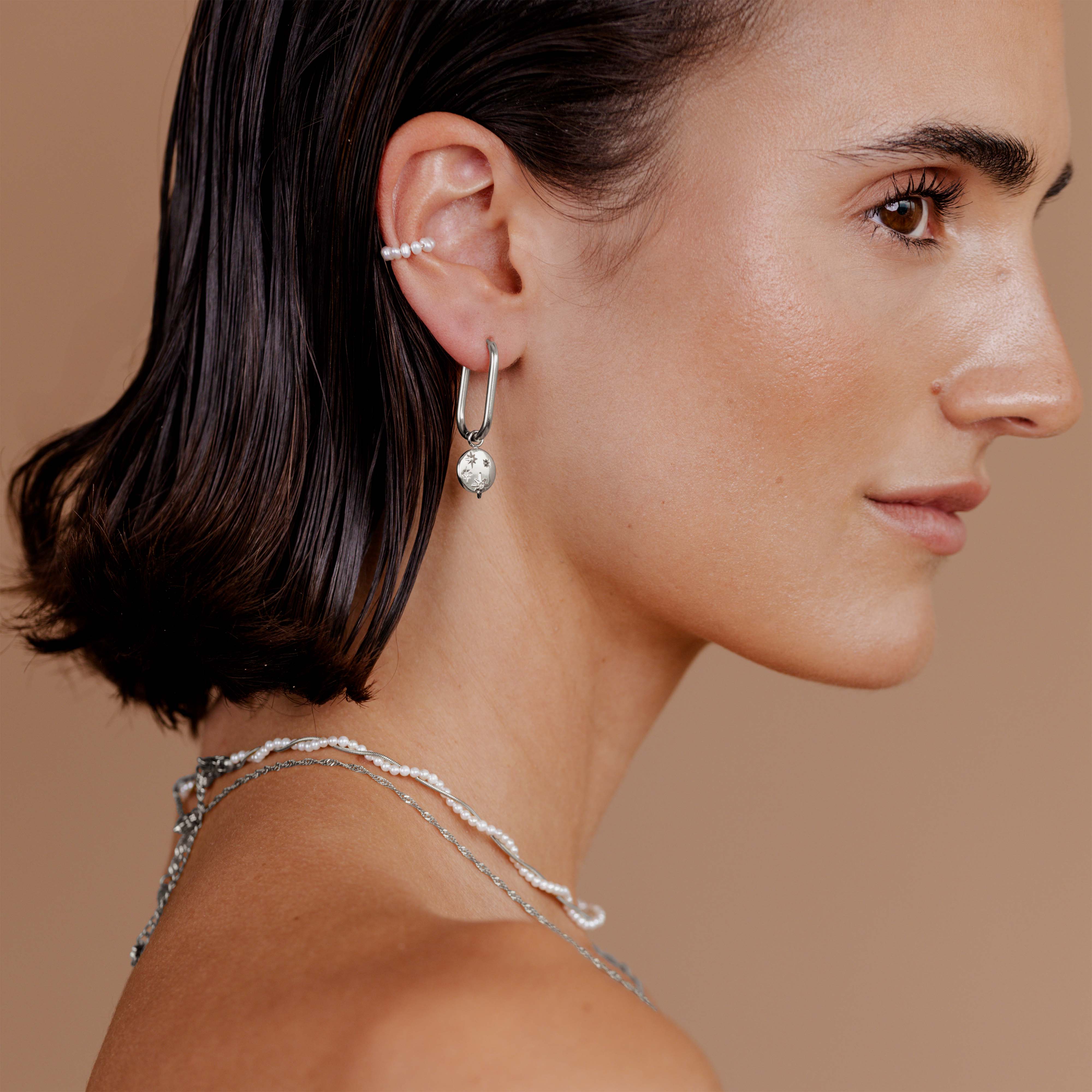 Shiny Stars Oval Hoop Set Small Silver - Image 2
