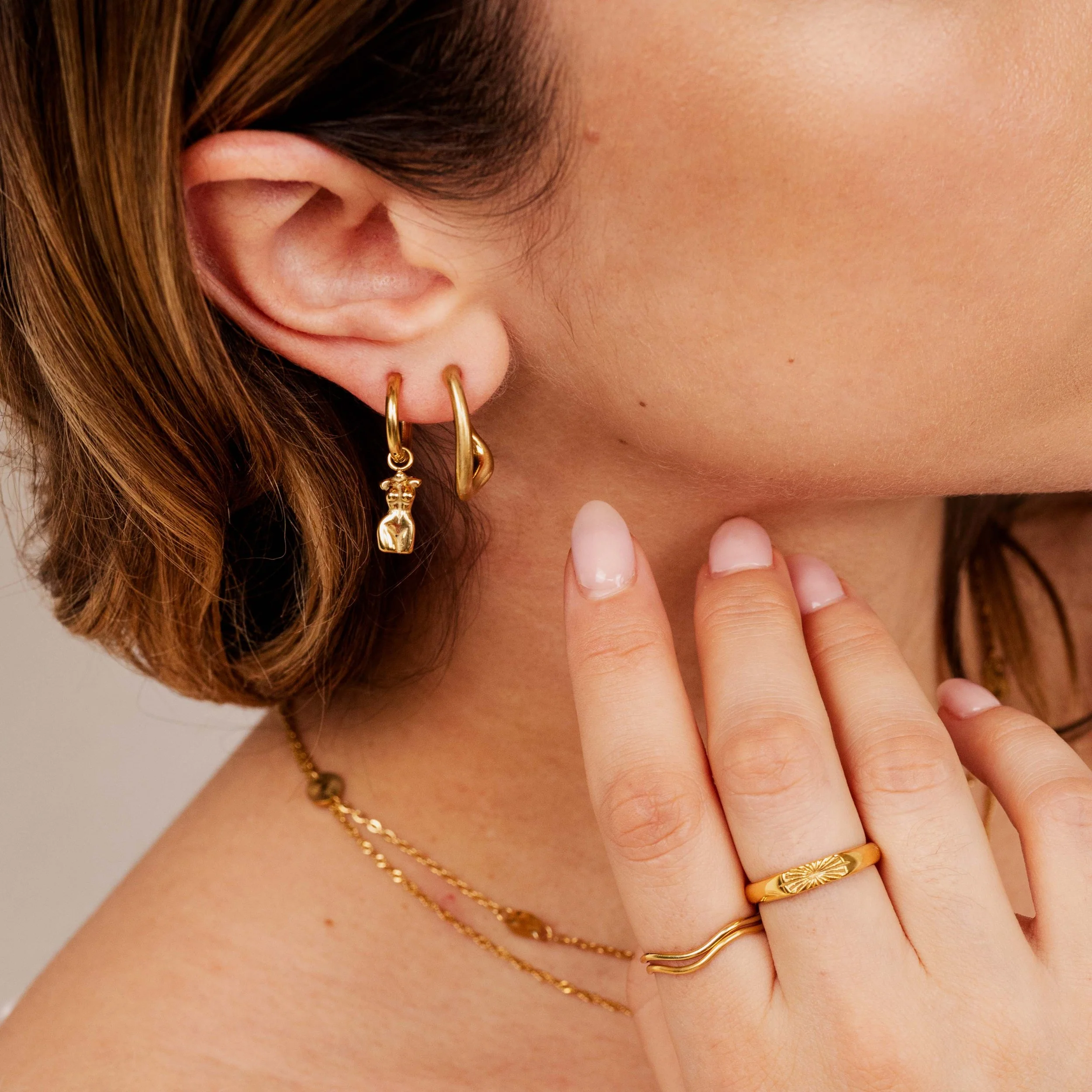 Sisterhood Bond Hoops Stud Earrings Gold - Image 2