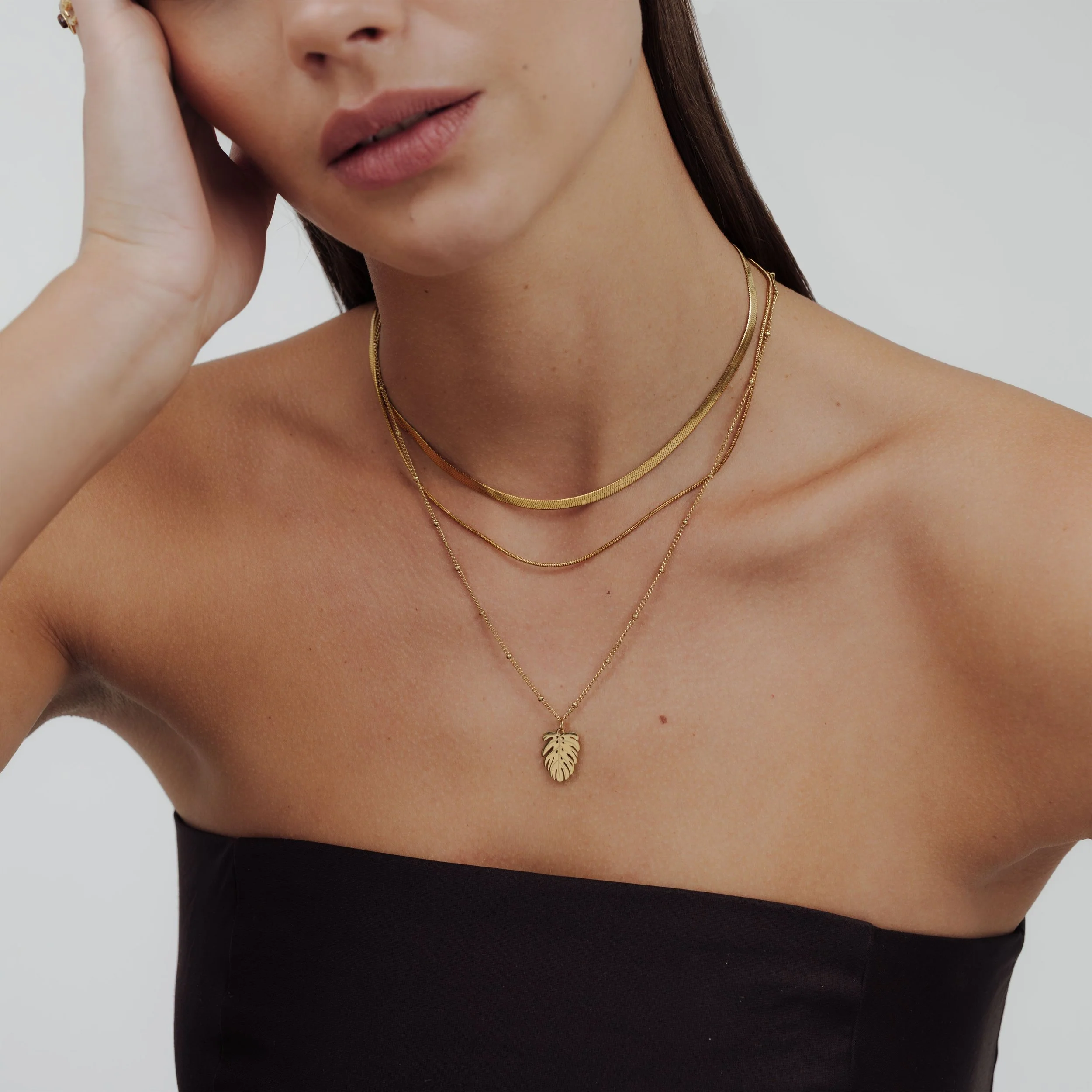 Snake Chain Double Necklace Stud Earrings Gold - Image 3