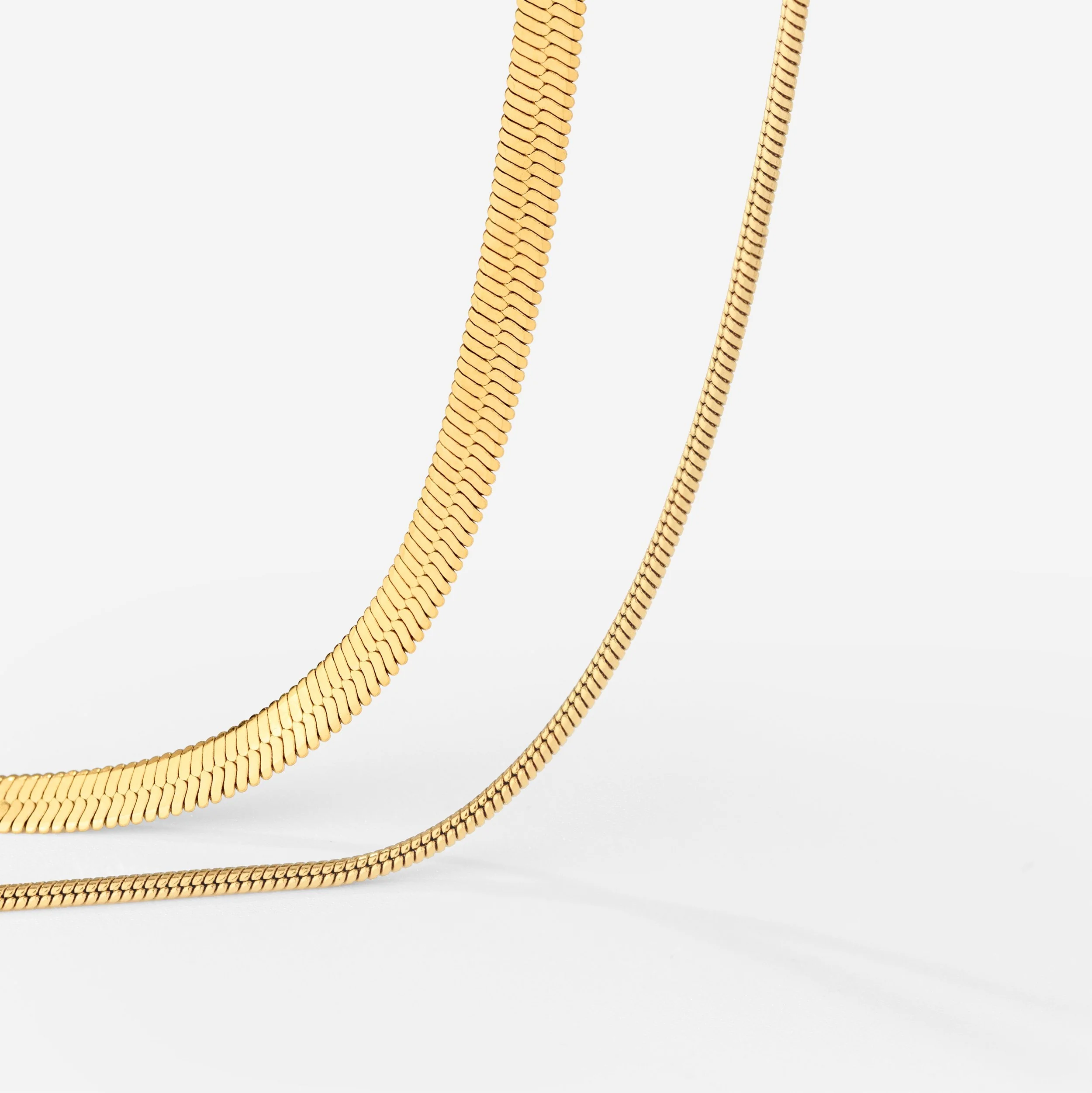 Snake Chain Double Necklace Stud Earrings Gold - Image 4