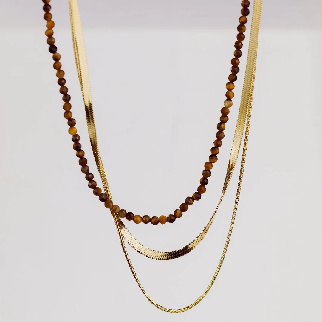 Snake Chain Double Necklace Stud Earrings Gold - Image 5